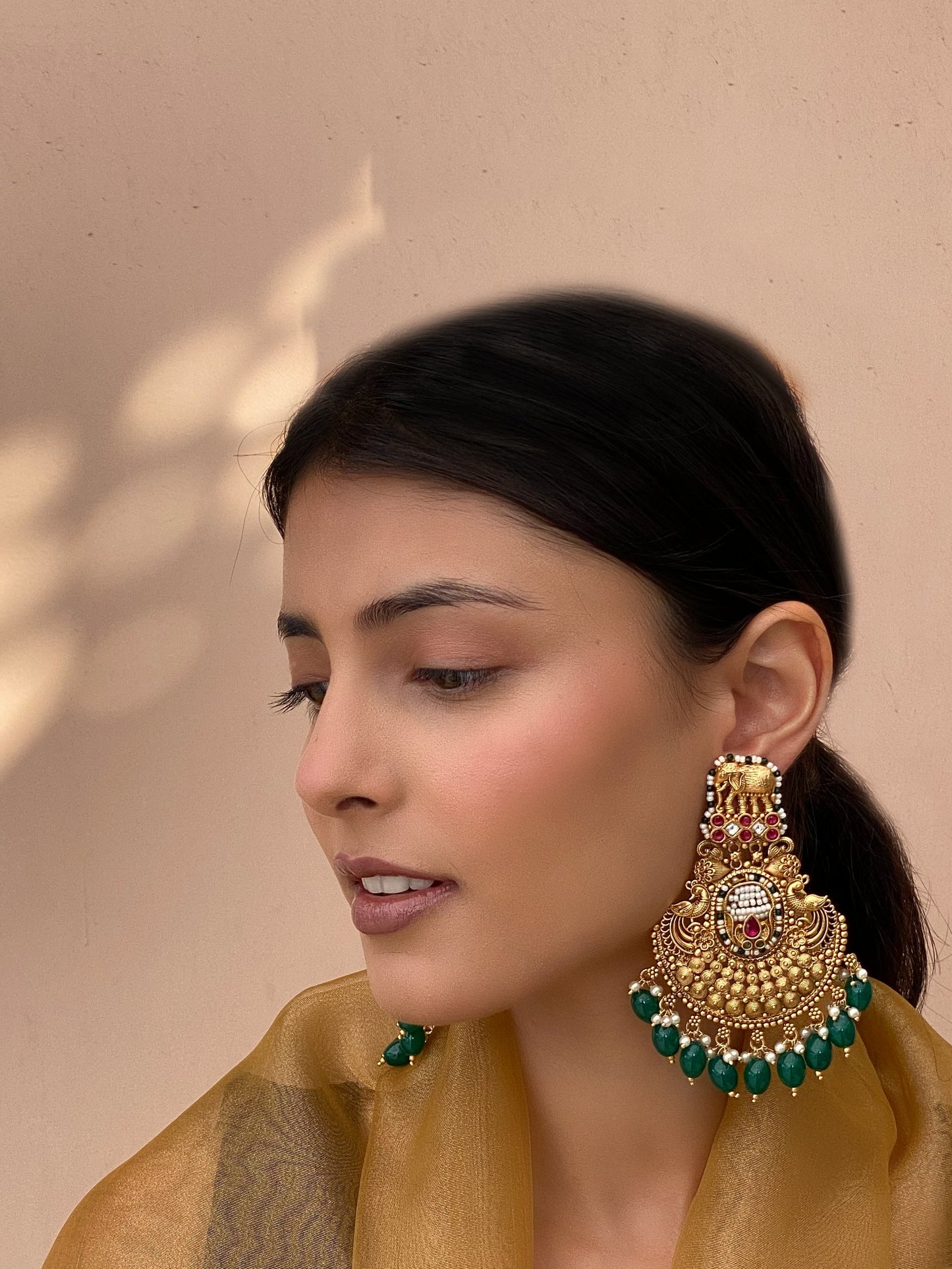 Mesha Antique Filigree Gold Finish Statement Earrings