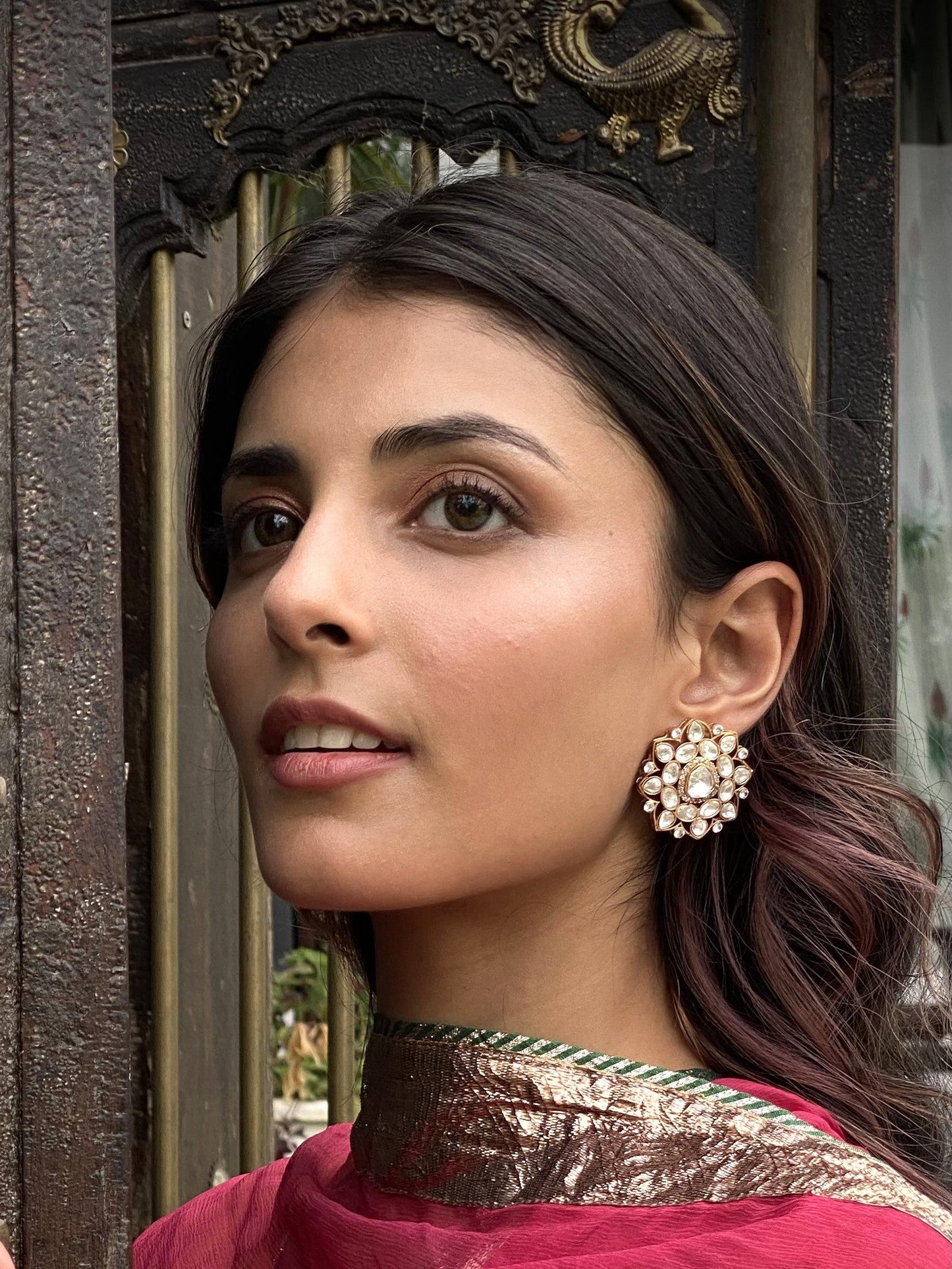 Raima Gold Finish Mossanite Polki Stud Earrings