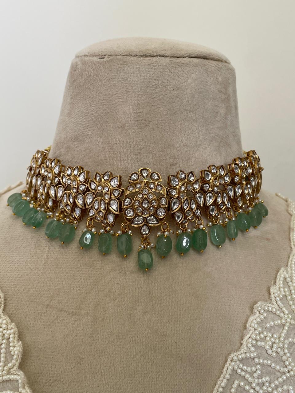 Pre Order – Maheep Polki Necklace Set - White