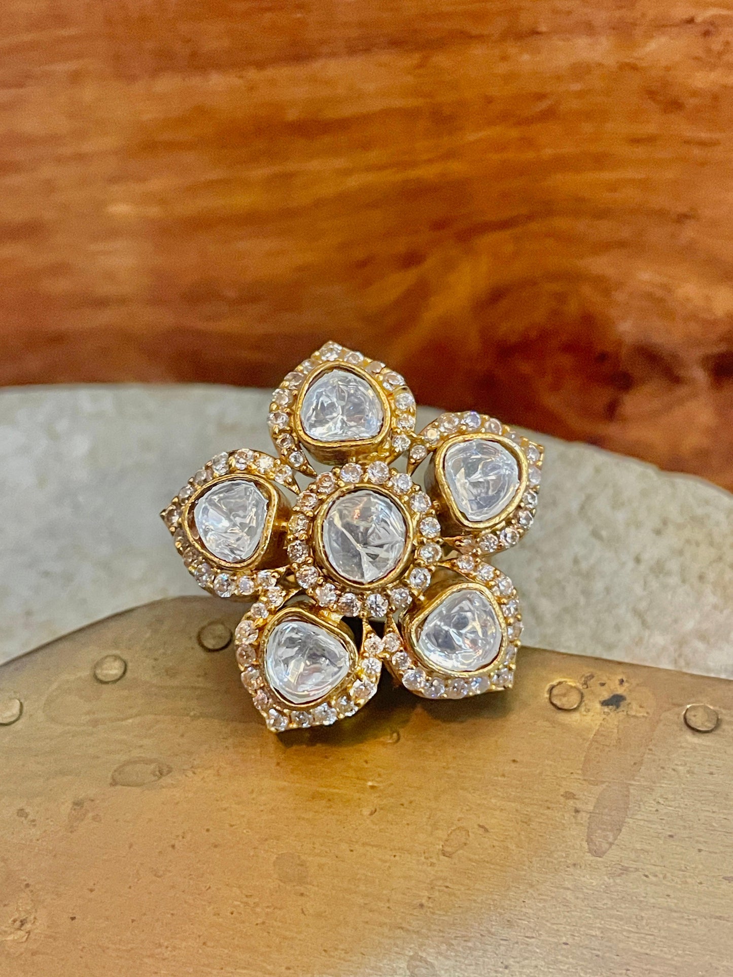 Pushp Floral Polki Ring