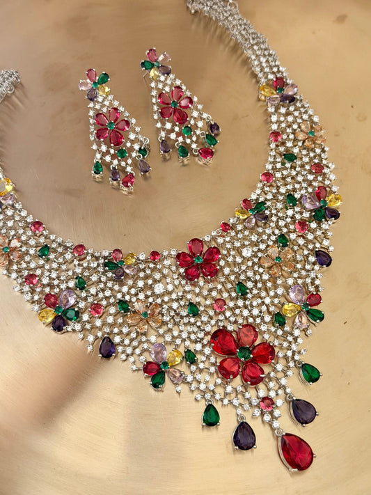 Floral Fantasy Zircon Necklace Set