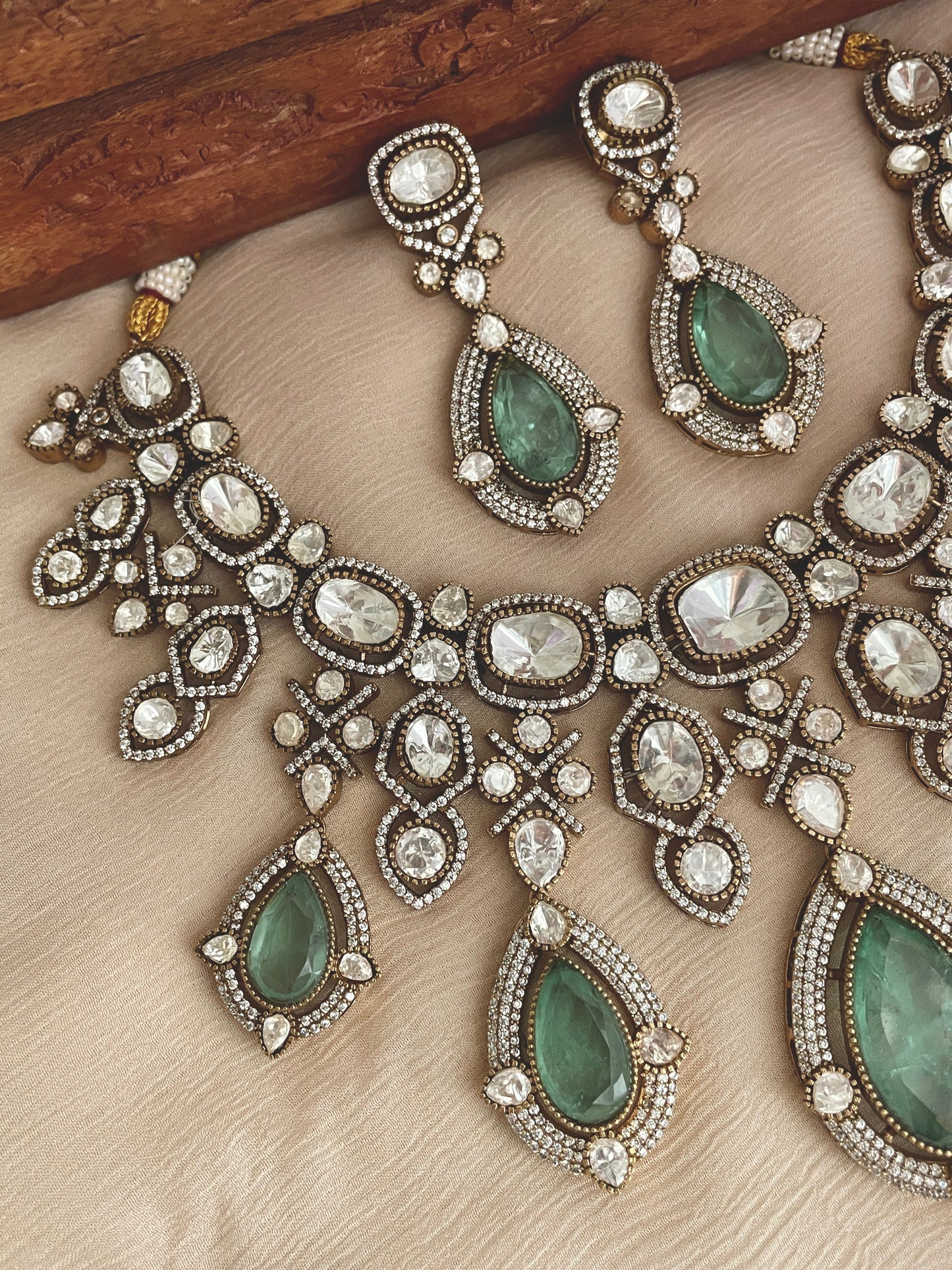 Pre-Order - Tithi Emerald Polki Necklace Set