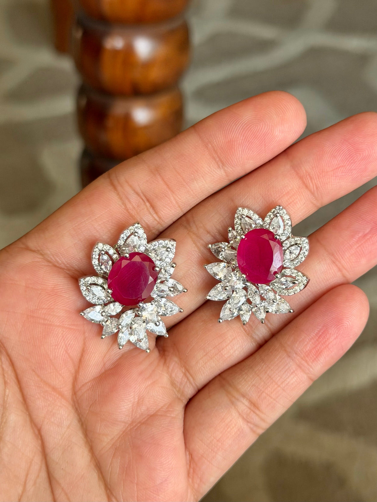 Pavitra Ruby Red Diamond Imitation Stud Earrings
