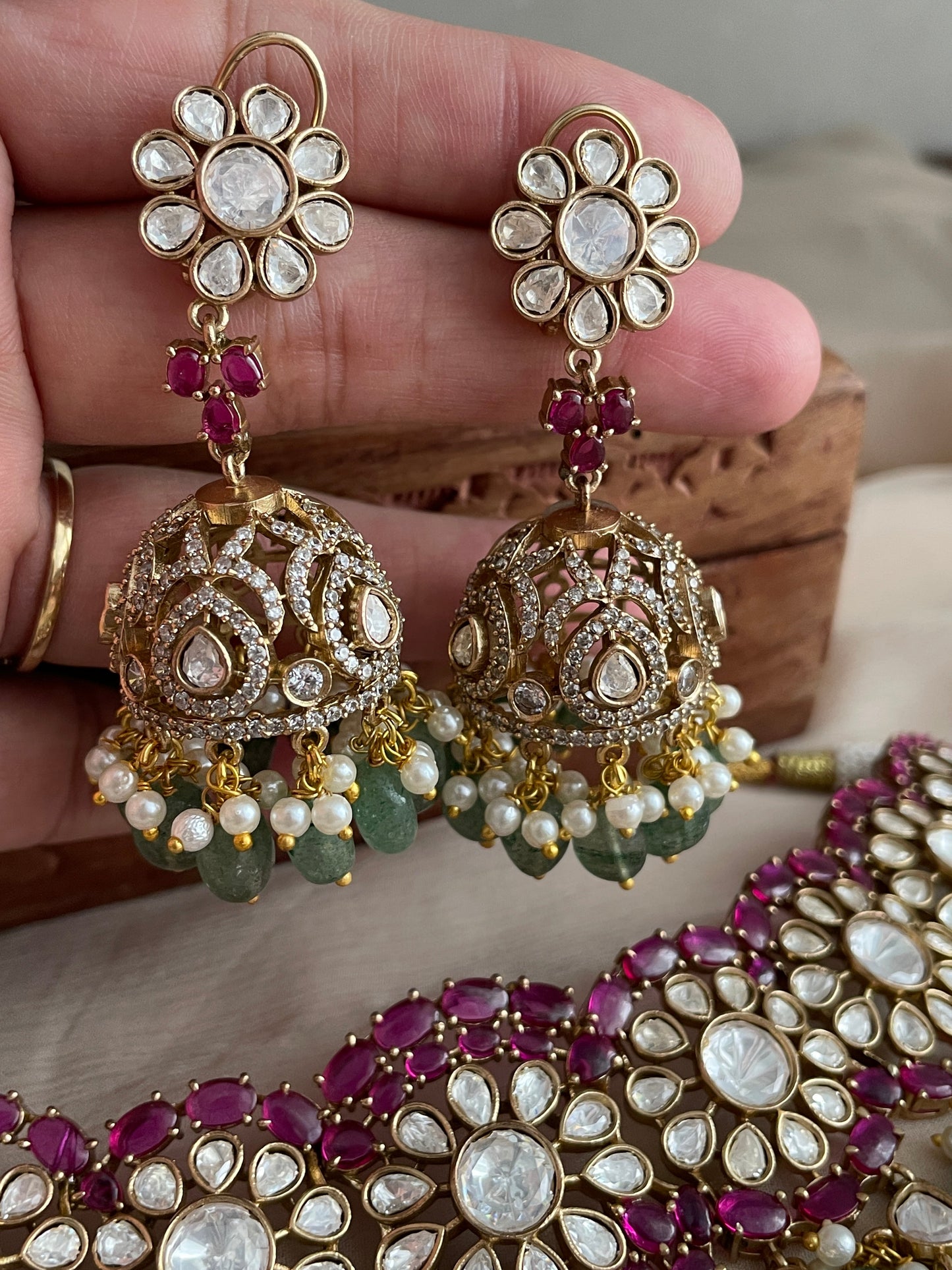 Gulistaan Ruby Emerald Necklace Set- Made to Order