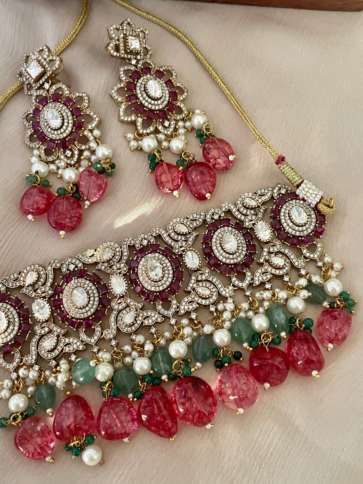Aadrika Ruby Choker Necklace Set