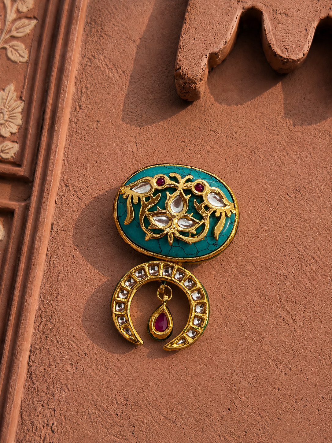 Narsiah Mens Brooch with Kundan and Turquoise blue stone for weddings & festive wear
