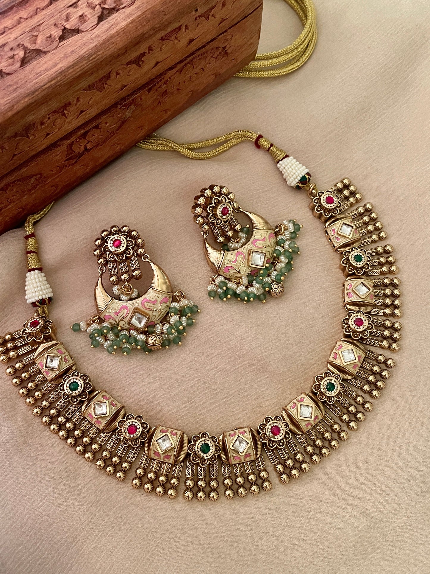 Akshara Antique Gold Necklace Set