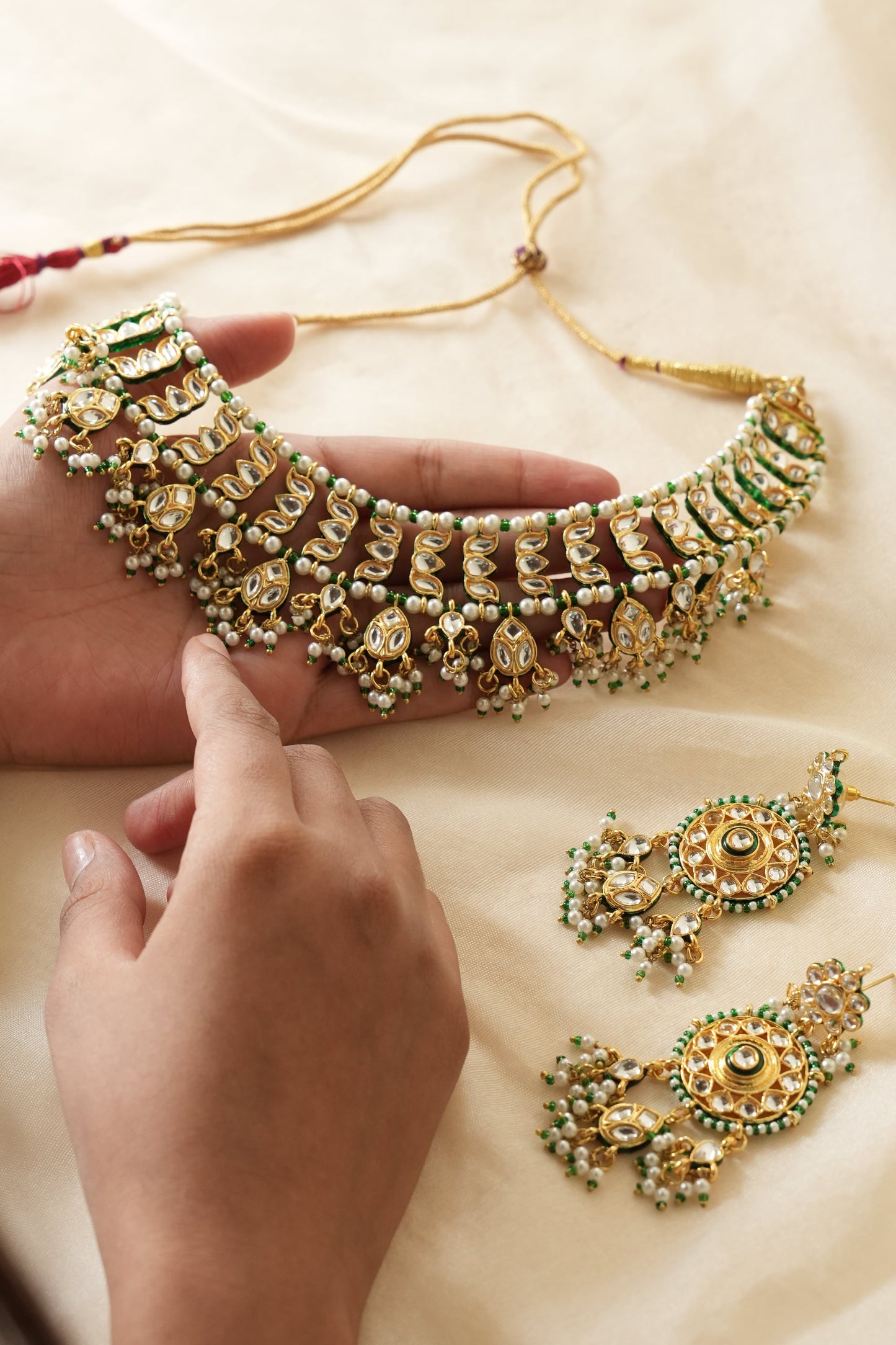 Vasant Kundan Necklace with Earrings and Maangtikka
