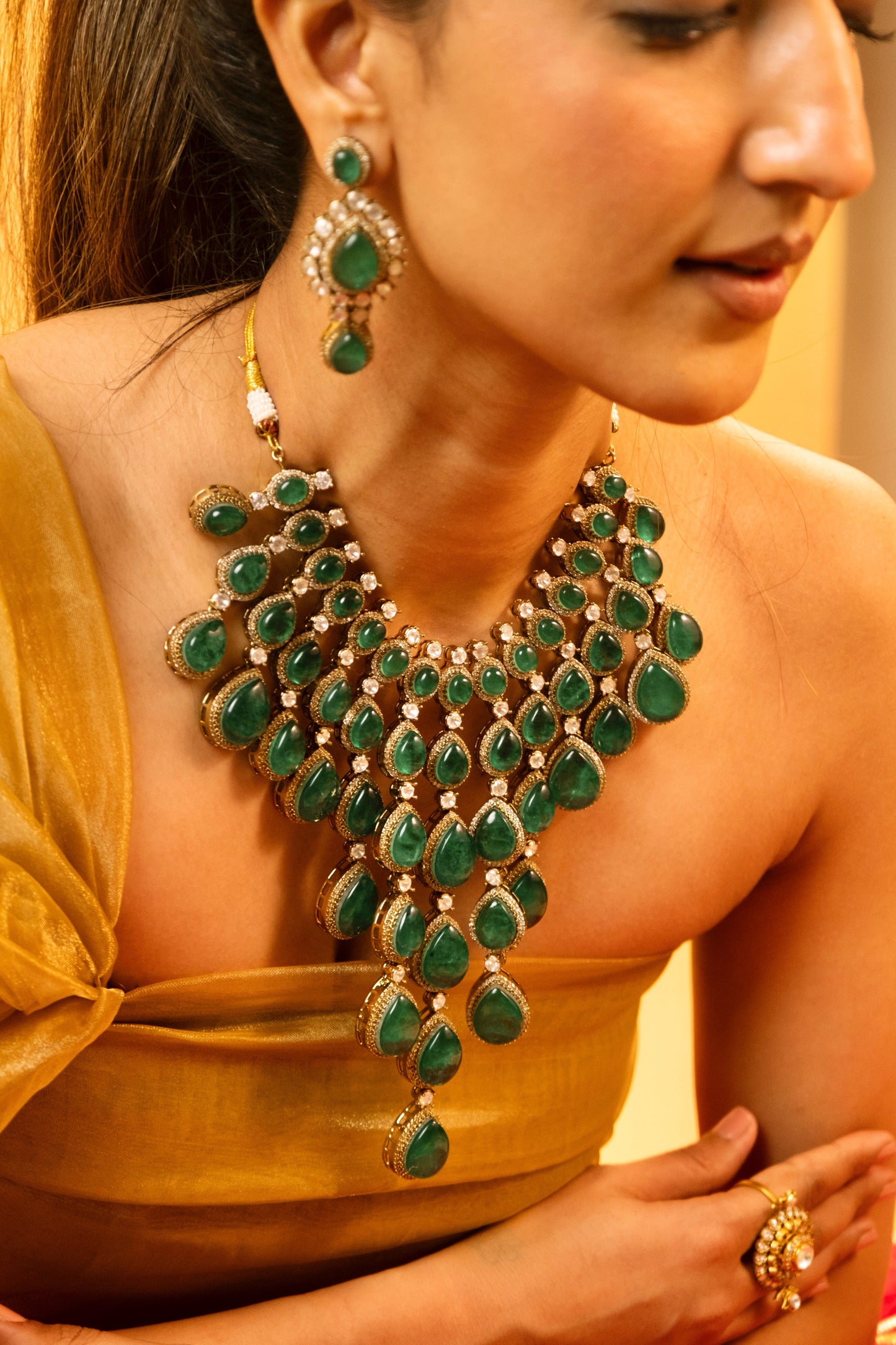 Pre Order- Tejasvini Emerald Necklace Set