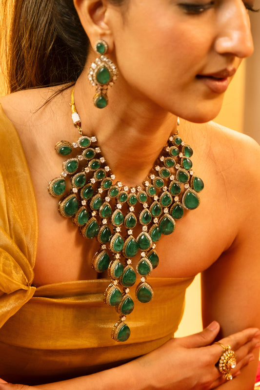 Pre Order- Tejasvini Emerald Necklace Set
