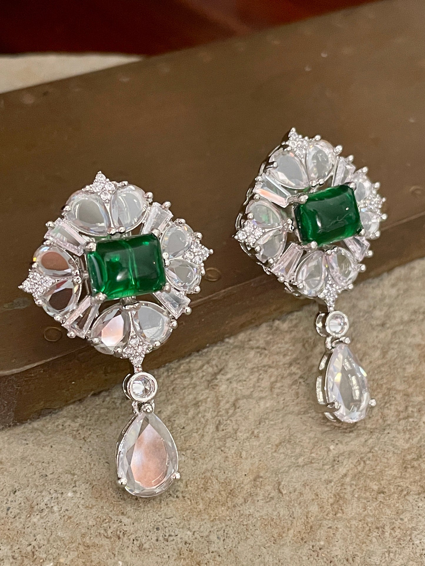 Purvanka Portrait Cut Faux Diamond Dangler Earrings
