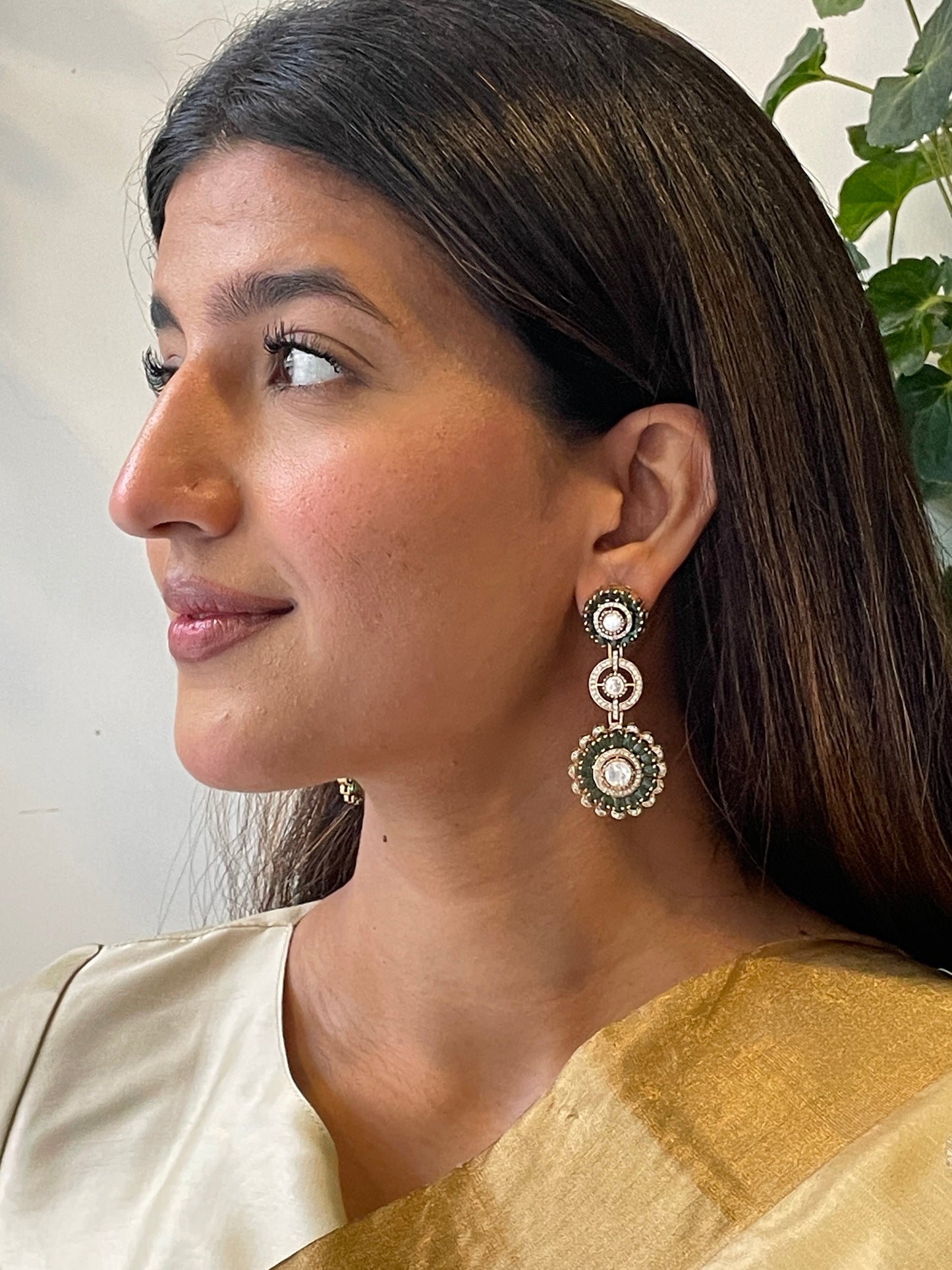 Jiva Emerald Polki Earrings