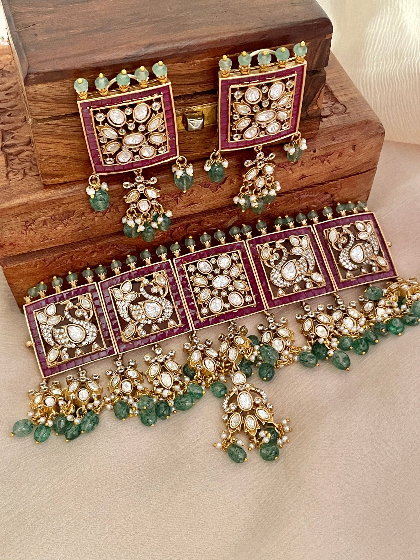 Raas Ruby Emerald Choker Necklace Set- Made to Order