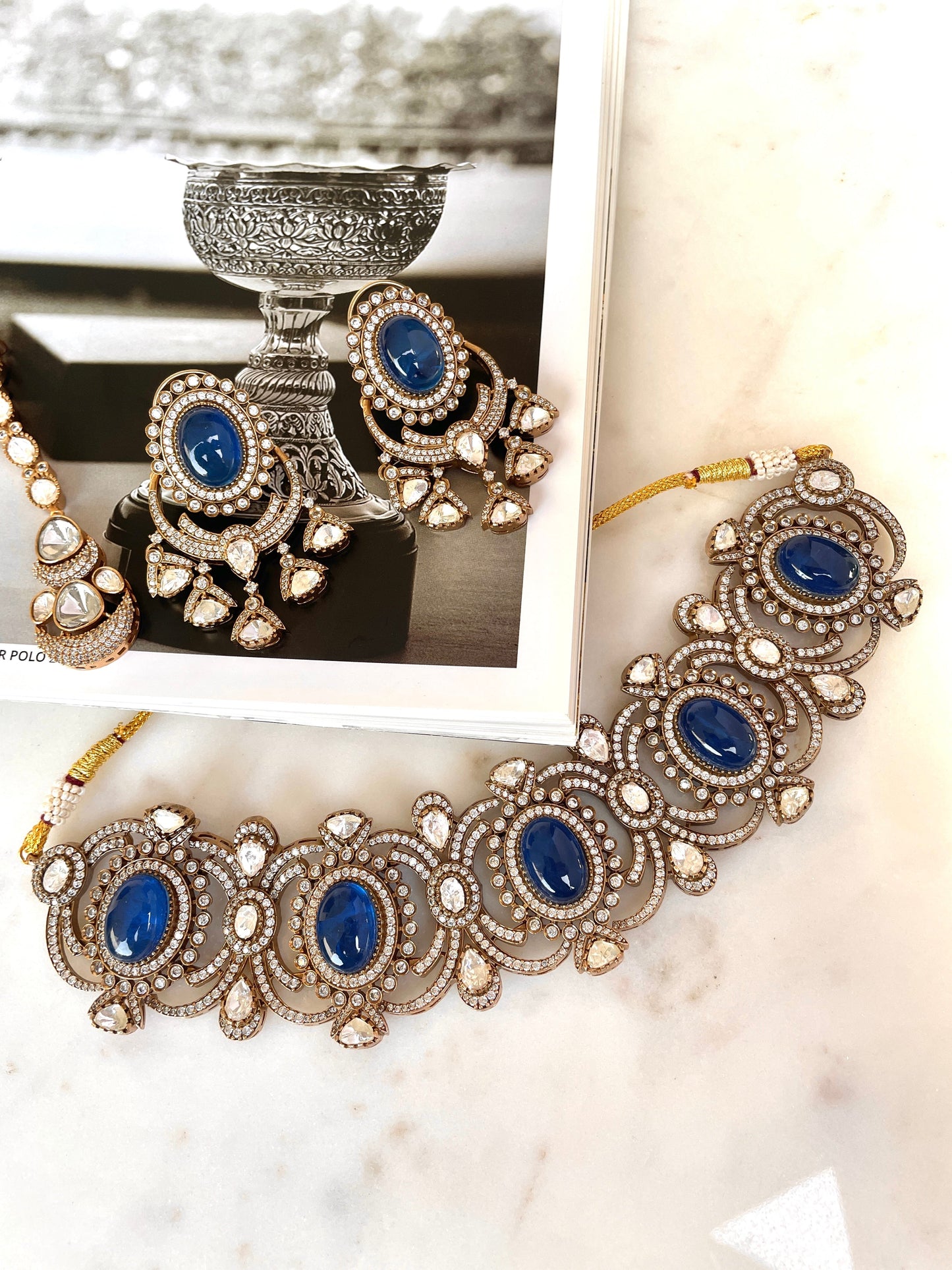 Pre Order- Ashita Choker Sapphire Necklace Set