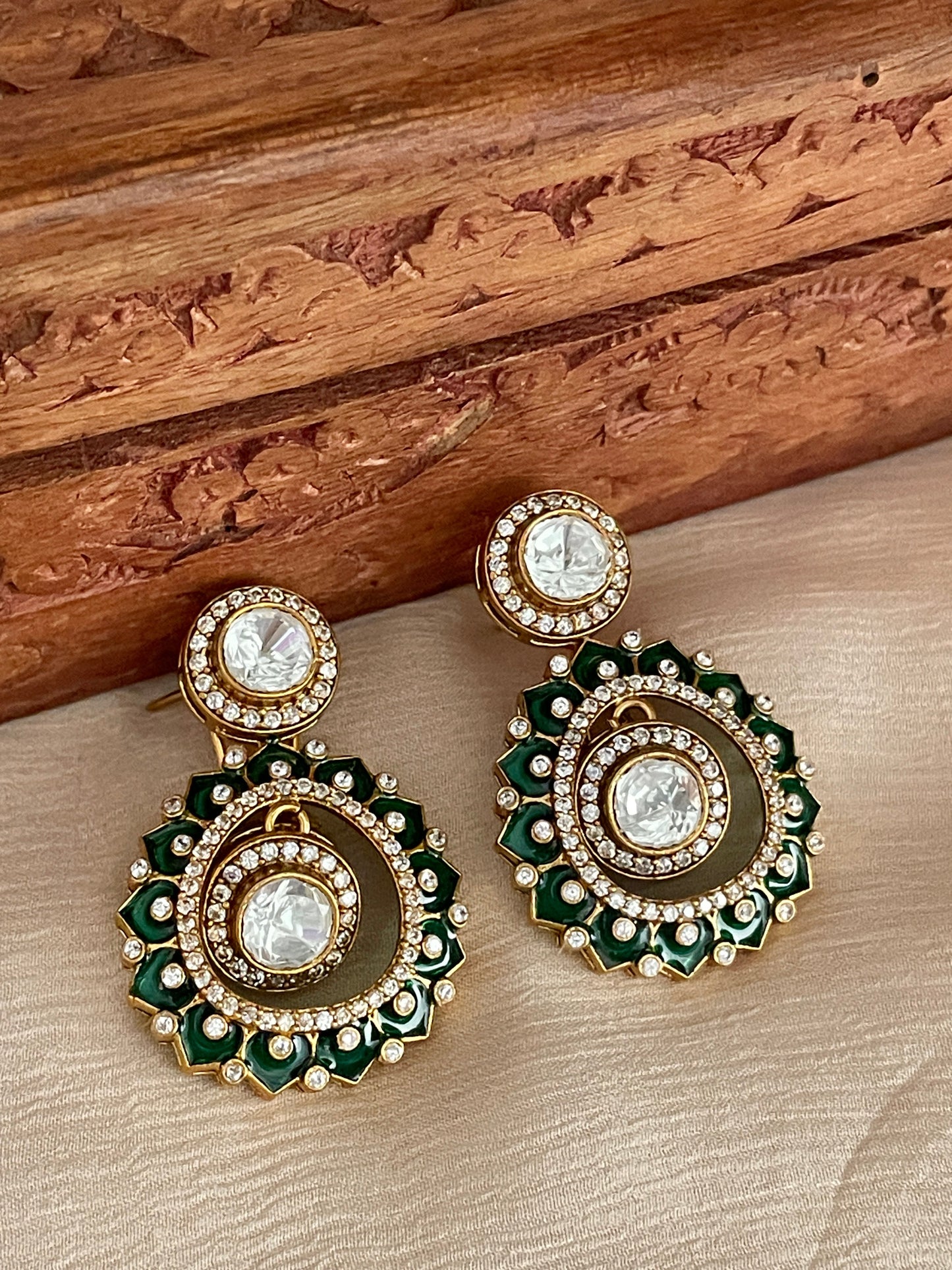 Quessa Green Enamel Polki Earrings