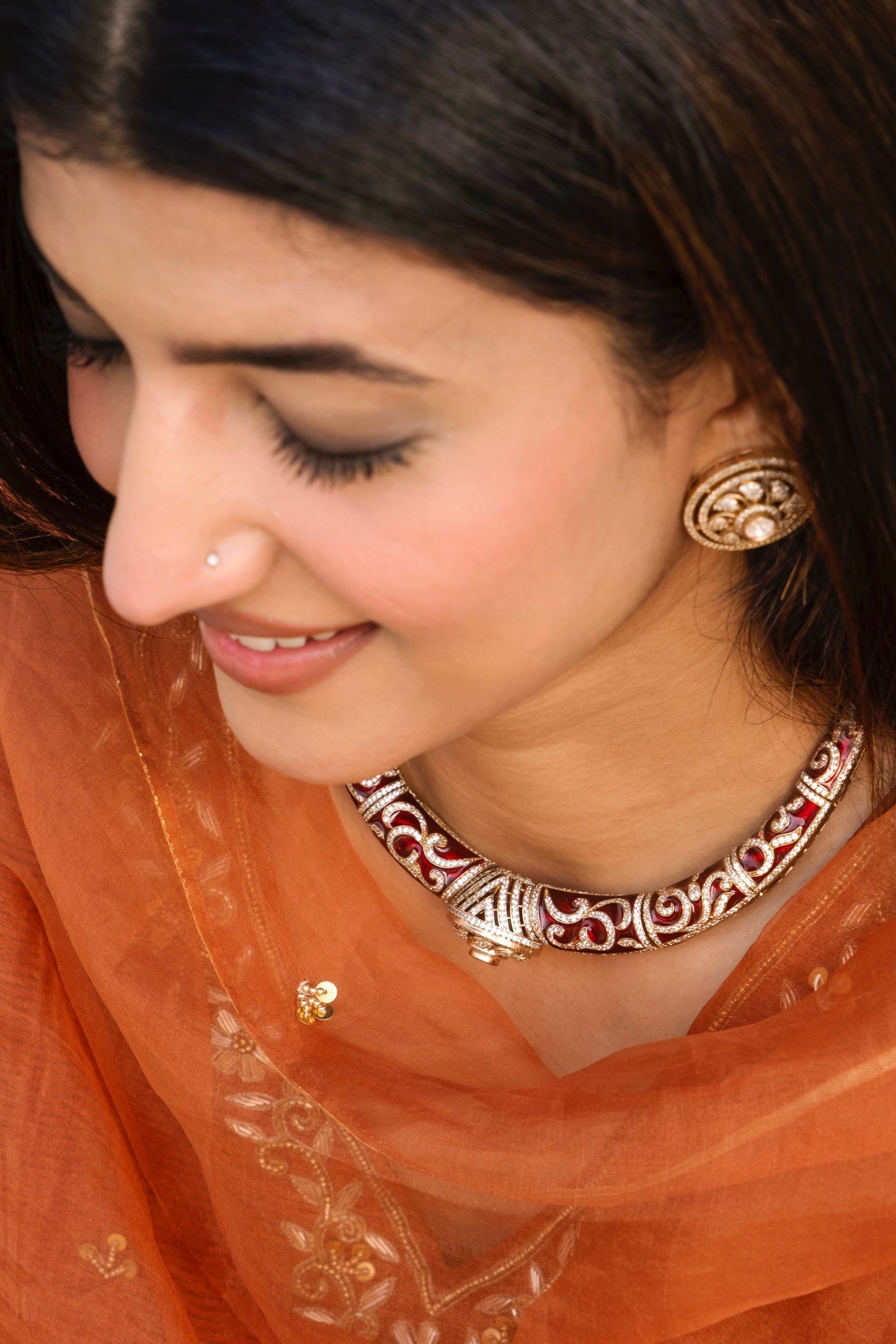 Pre Order- Raabta Polki Red Meenakari Hasli