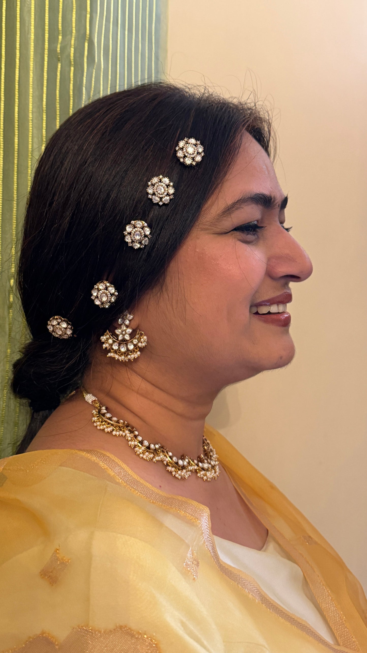 Mehira Polki and Zircon Hair Clip Set of 5