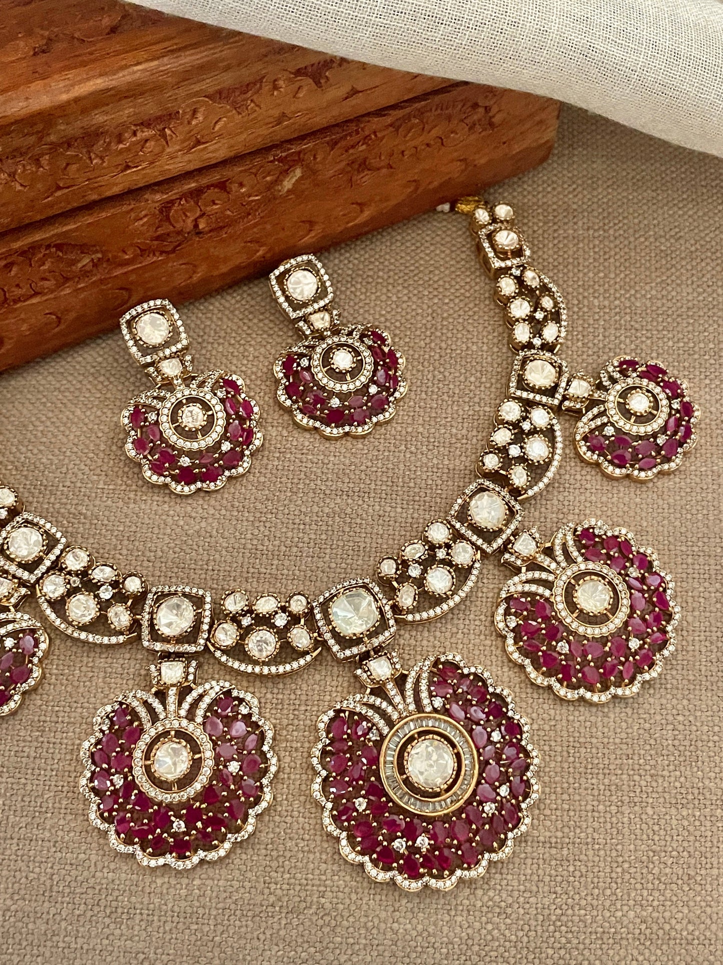 Lasya Ruby Pankhi Necklace Set- Made to Order