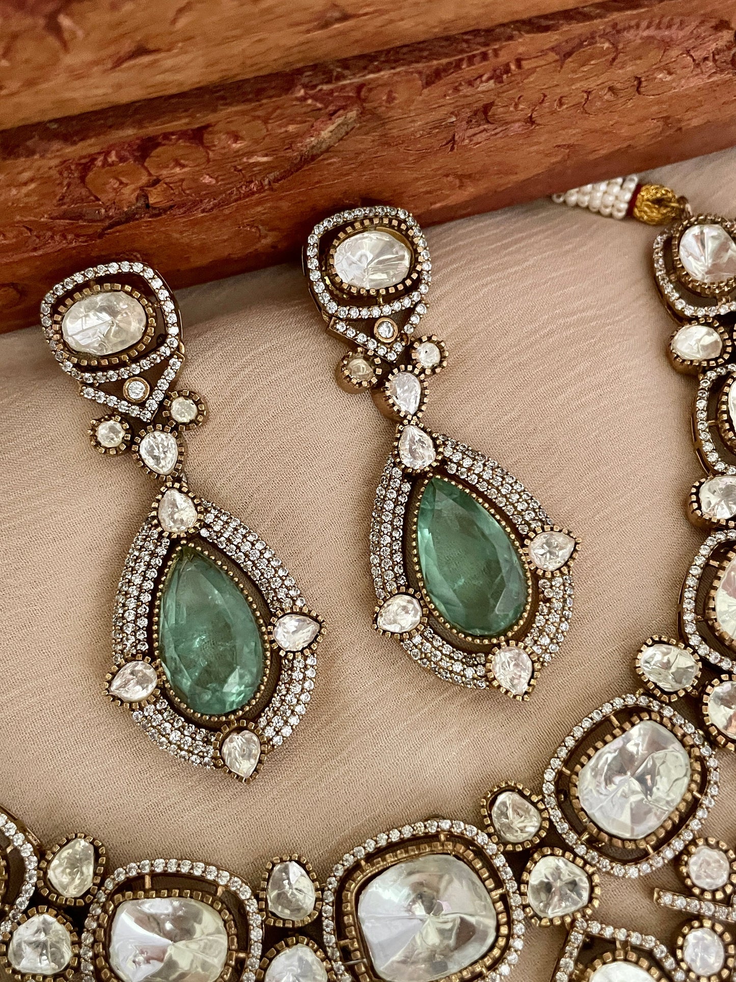 Pre-Order - Tithi Emerald Polki Necklace Set