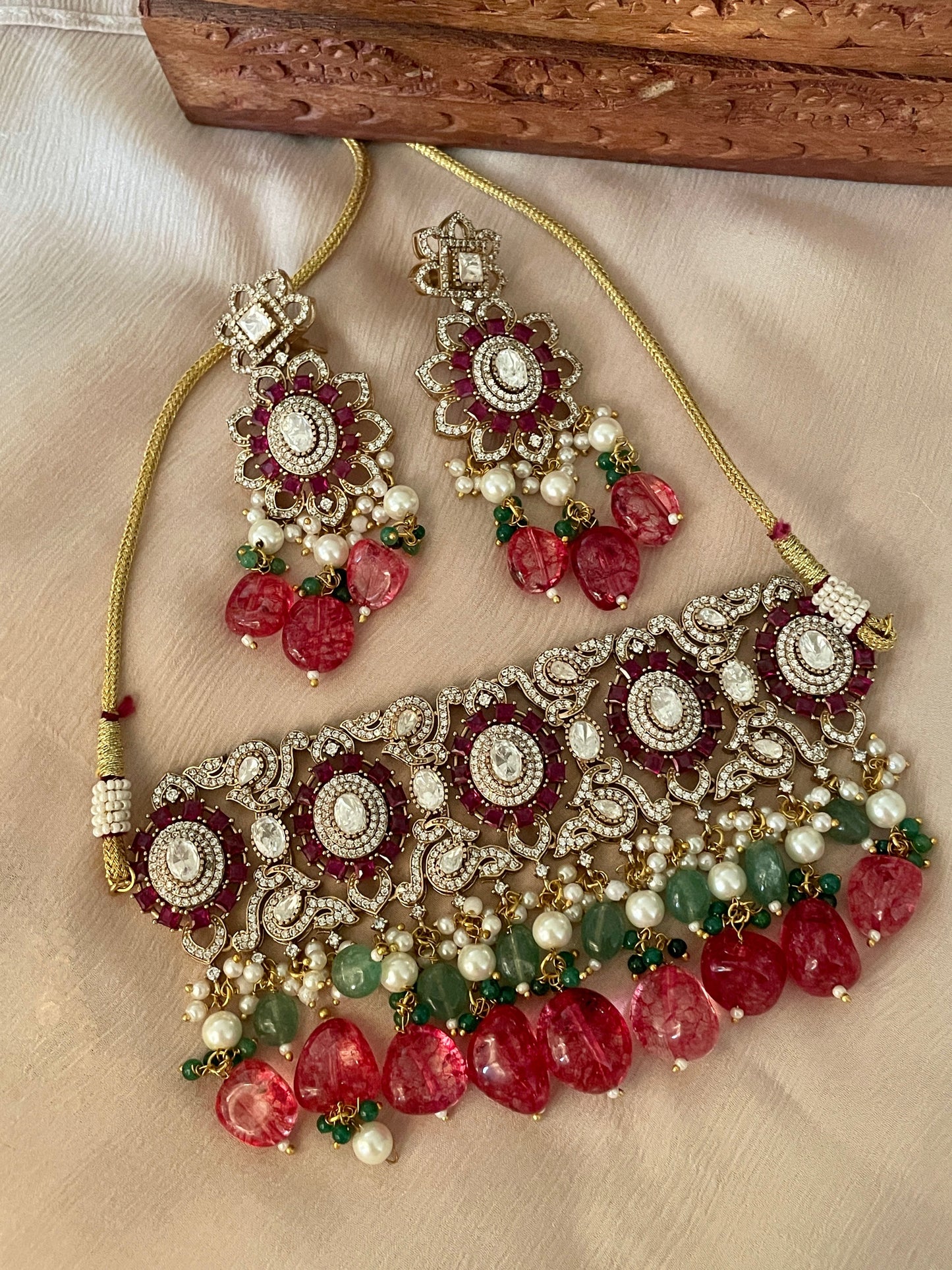Aadrika Ruby Choker Necklace Set