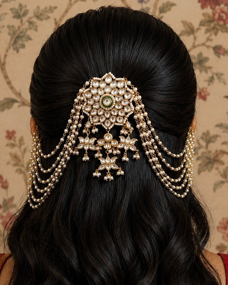 Devara Convertible Hair Clip to Necklace , multi use piece with Kundan & Pearls for Wedding & Festive Hairstyle