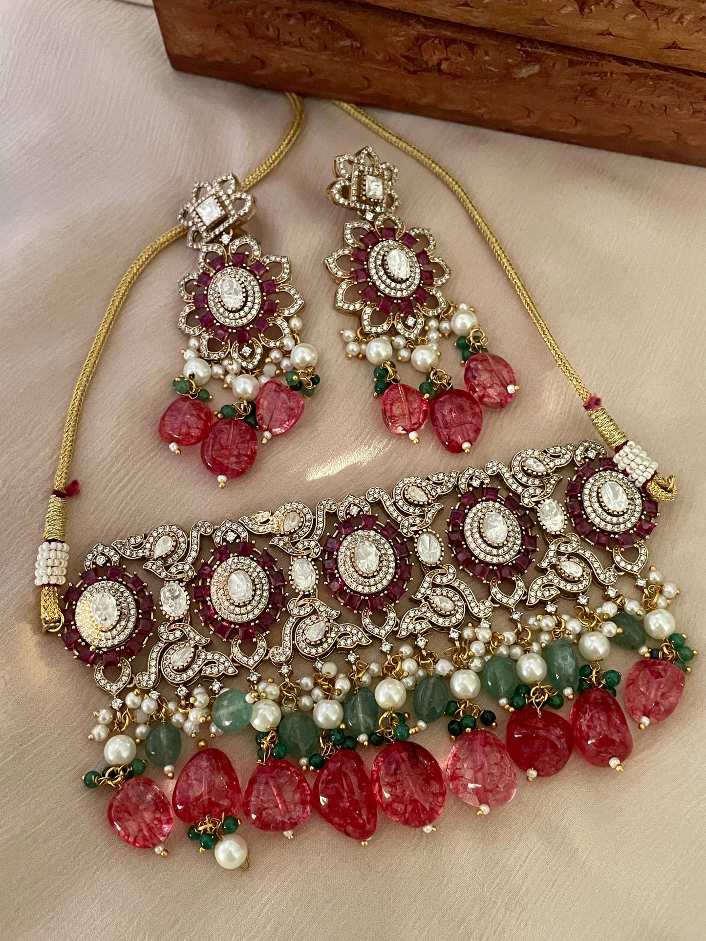 Aadrika Ruby Choker Necklace Set