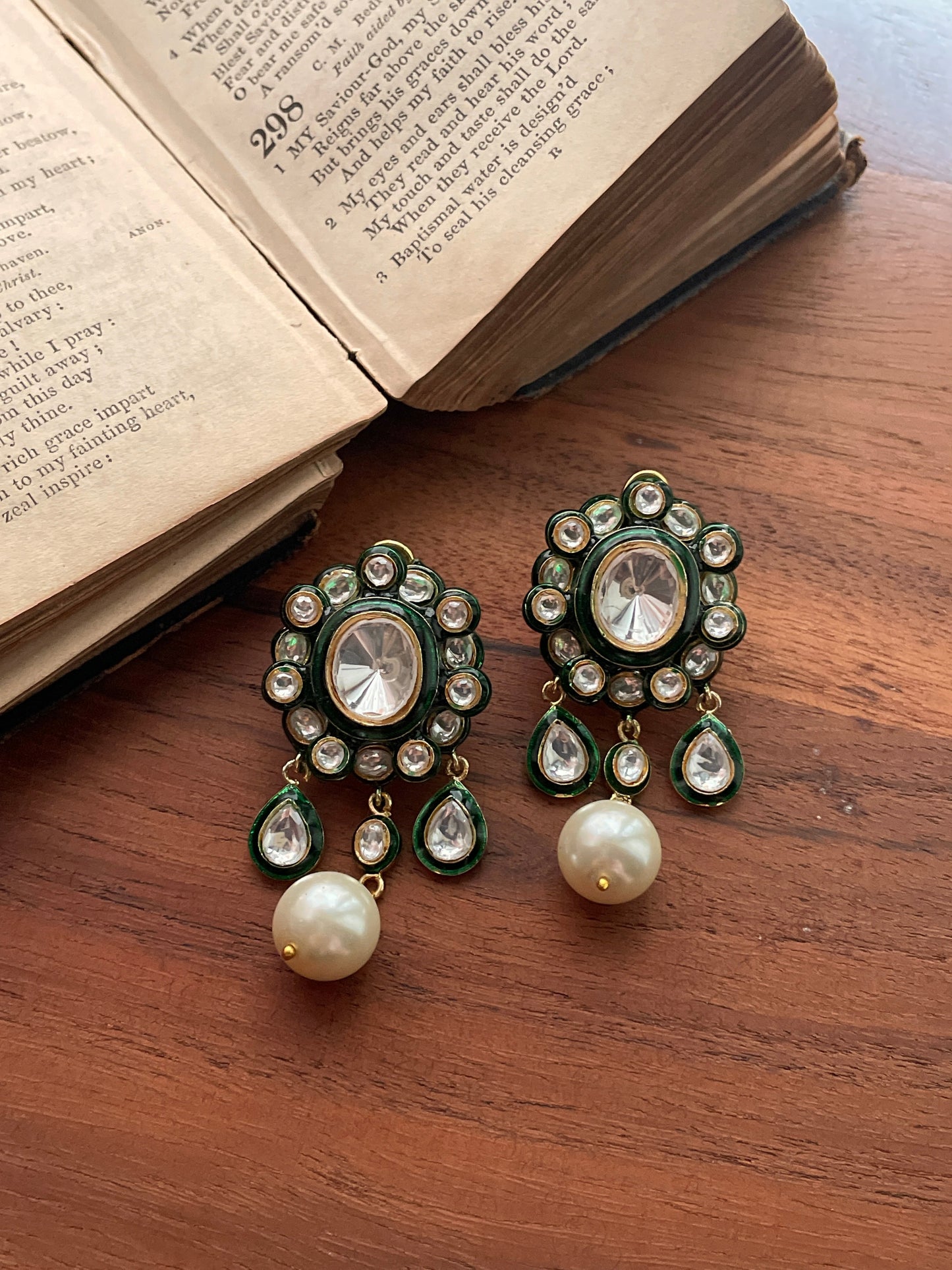 Raji Green Enamel Polki Earrings