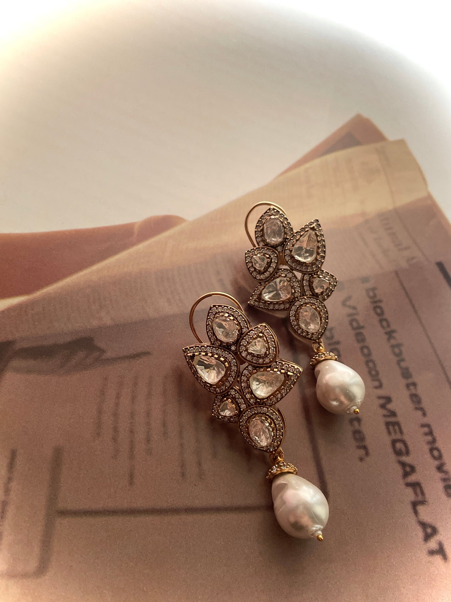 Shona Victorian Pearl Polki Earrings