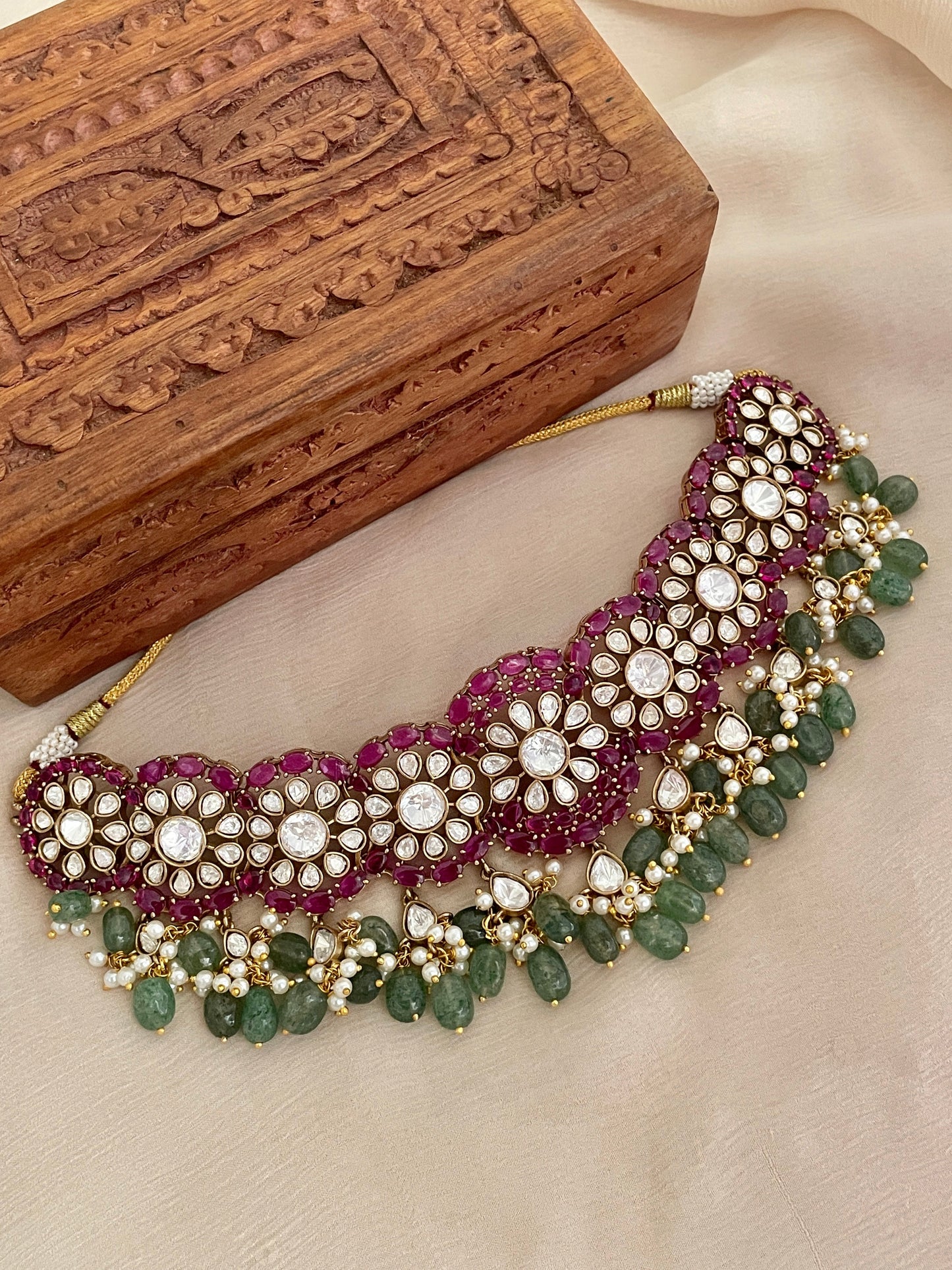 Gulistaan Ruby Emerald Necklace Set- Made to Order