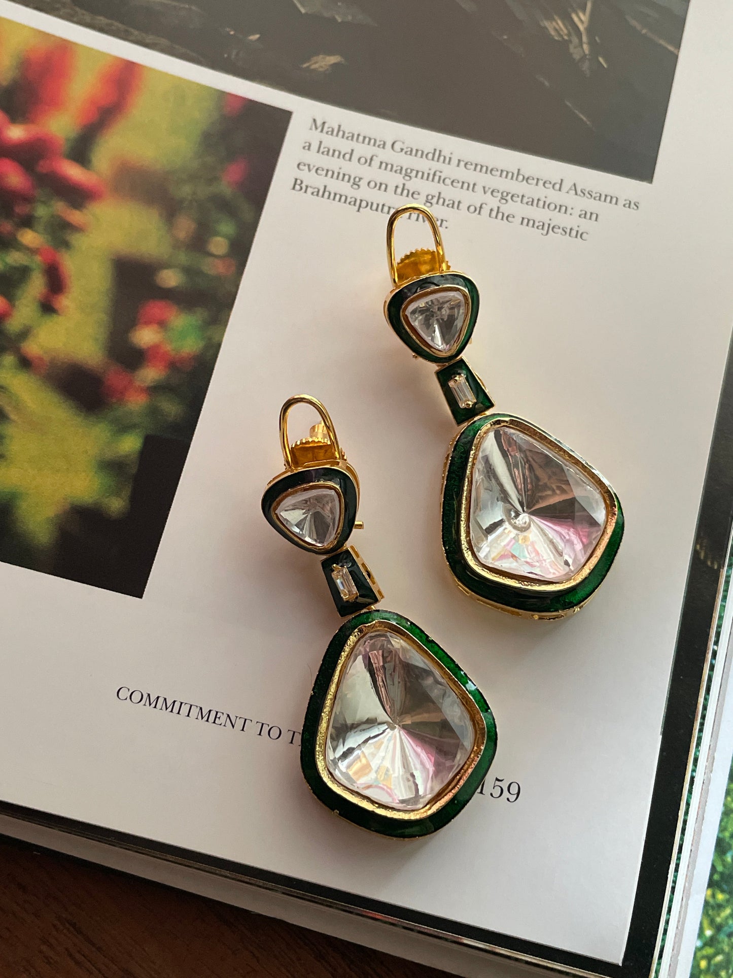 Kareena Green Enamel Polki Earrings