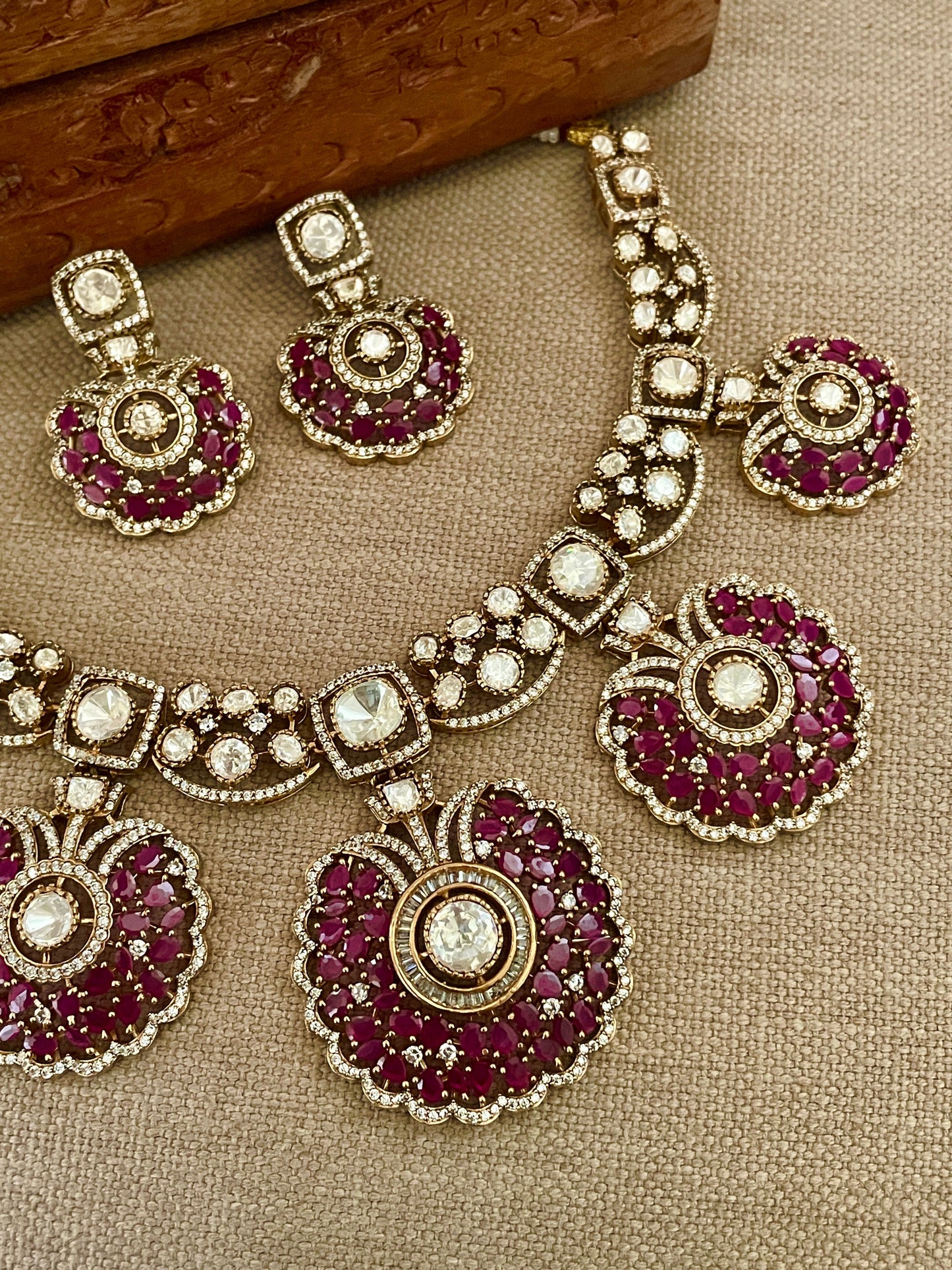 Lasya Ruby Pankhi Necklace Set- Made to Order