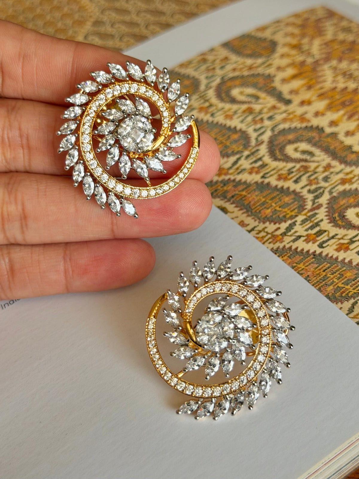 Varnika Real Gold & Diamond Look Zircon Stud Earrings