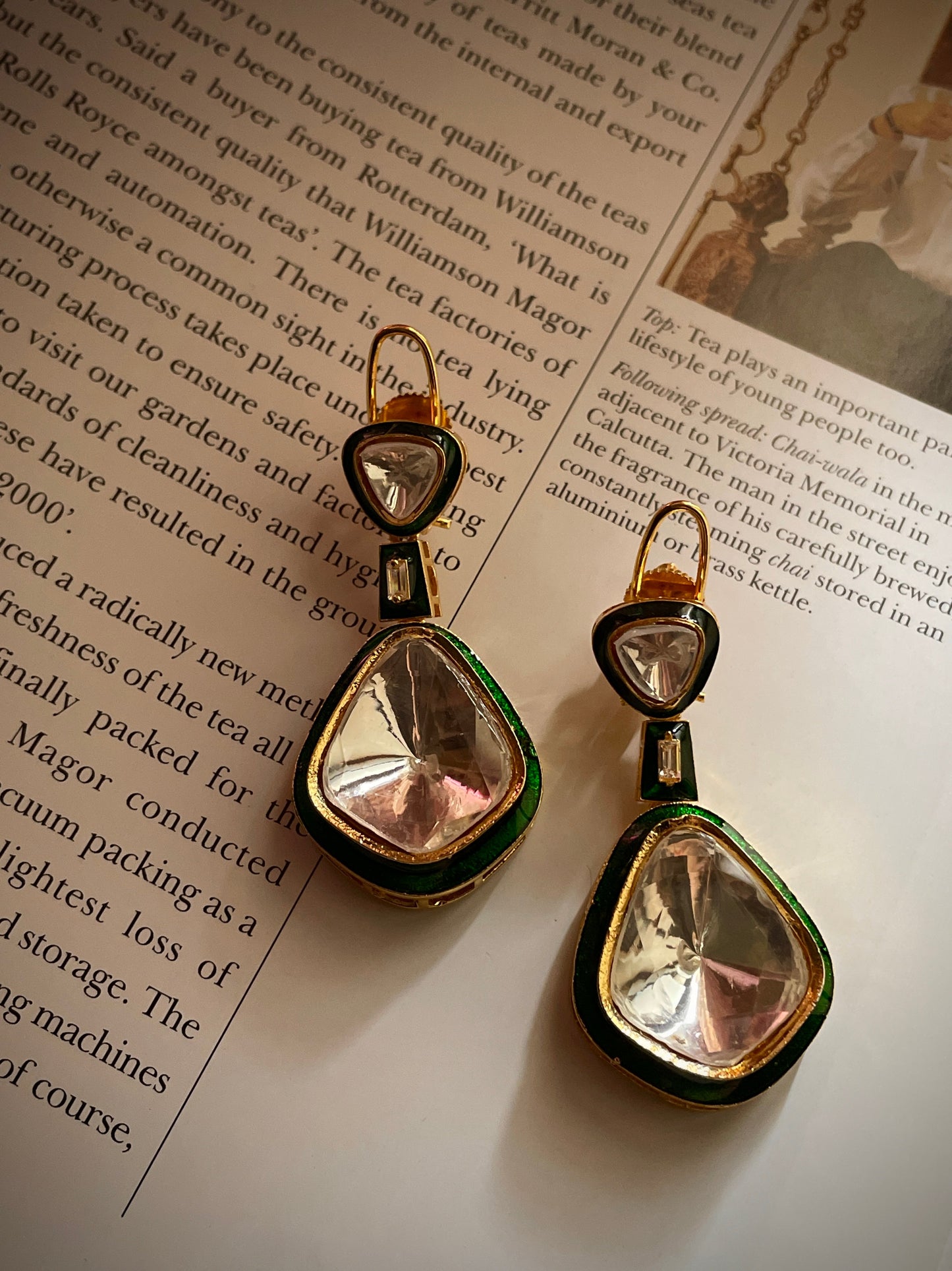Kareena Green Enamel Polki Earrings