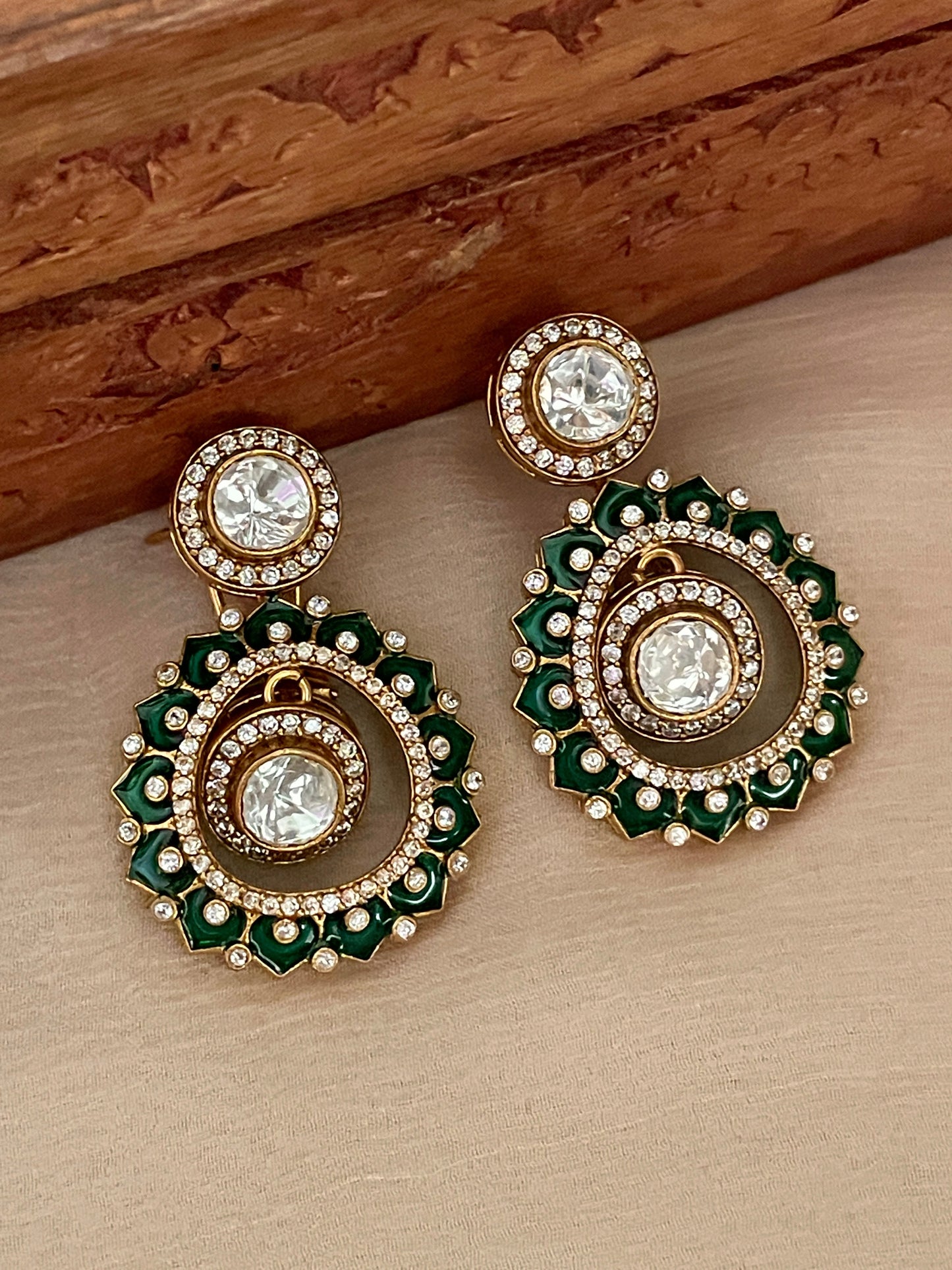 Quessa Green Enamel Polki Earrings