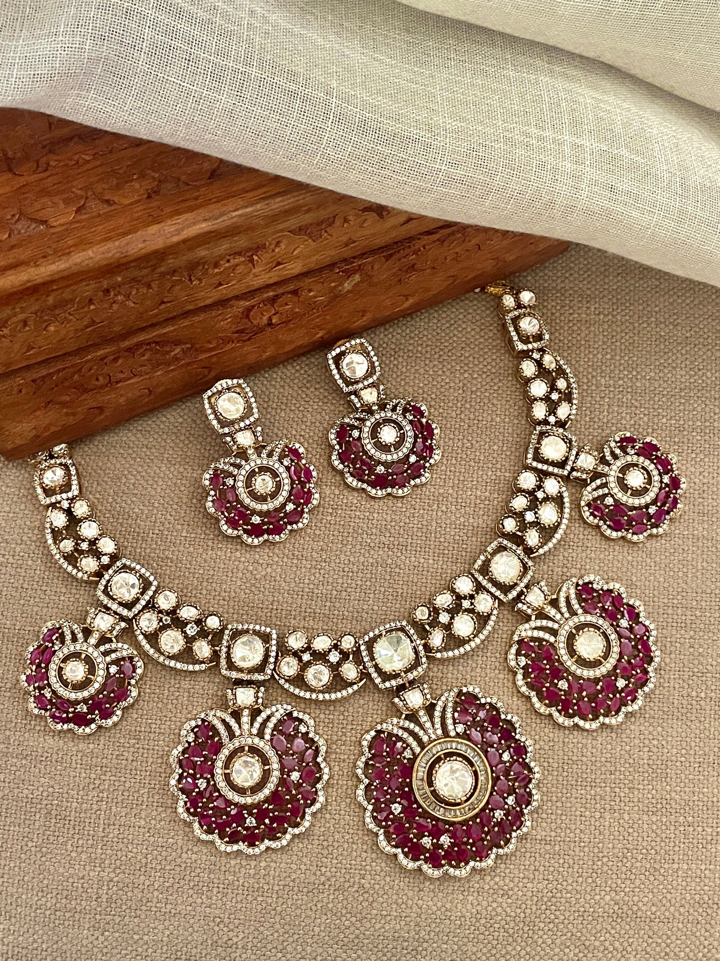 Lasya Ruby Pankhi Necklace Set- Made to Order