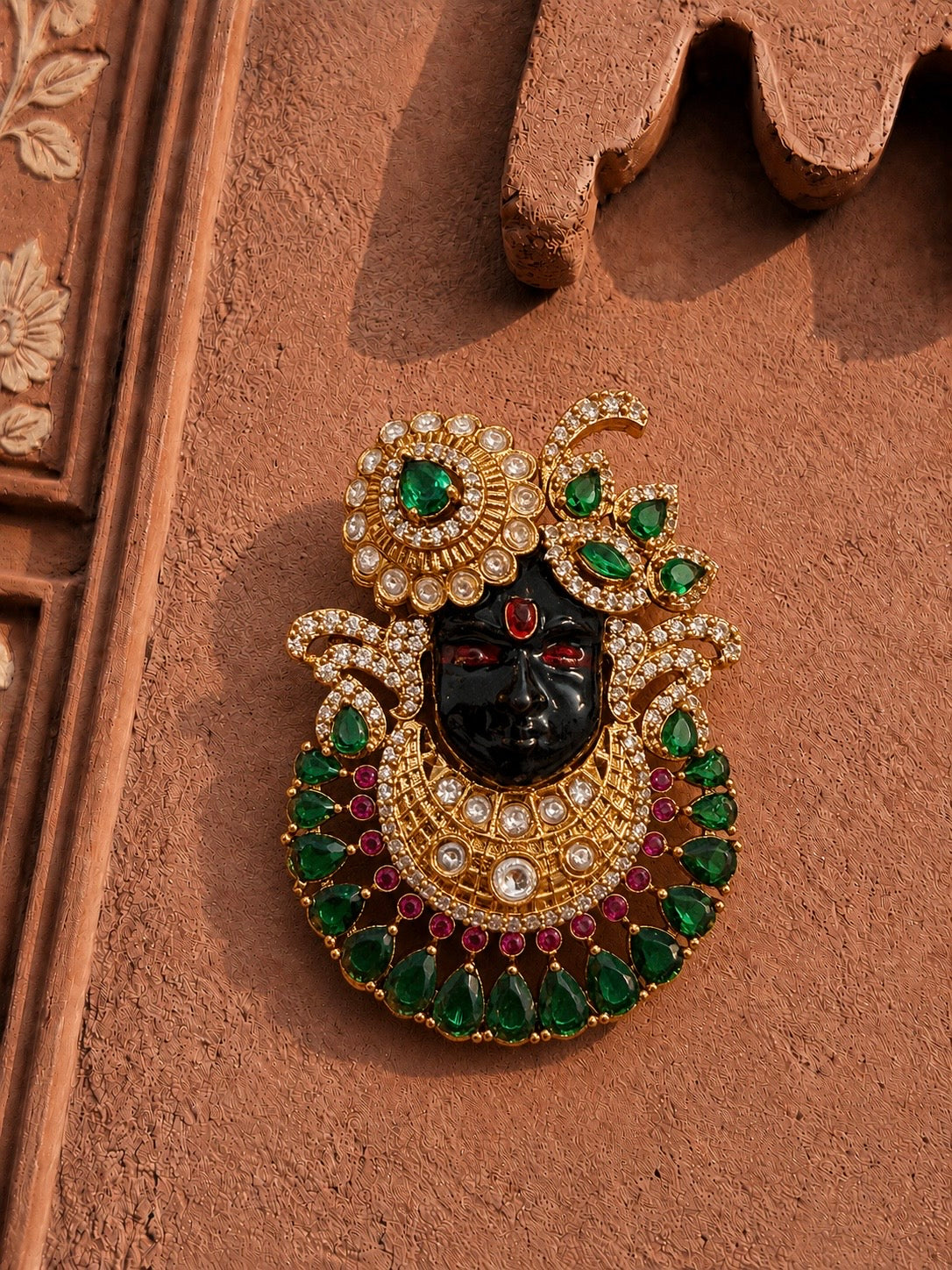Shreenath ji Face Emerald Green & American Diamond stones for Wedding & Festive Wear