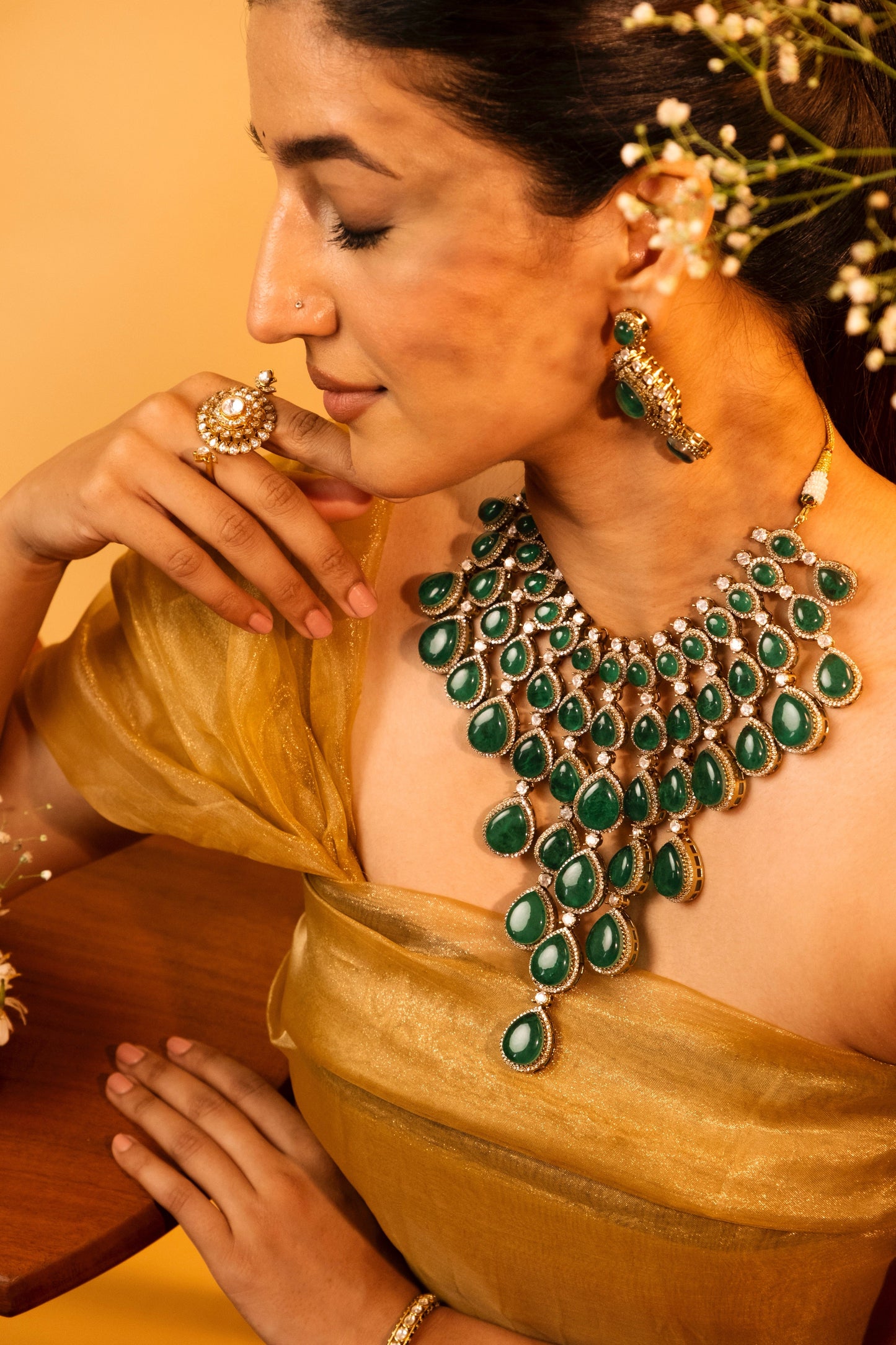 Pre Order- Tejasvini Emerald Necklace Set