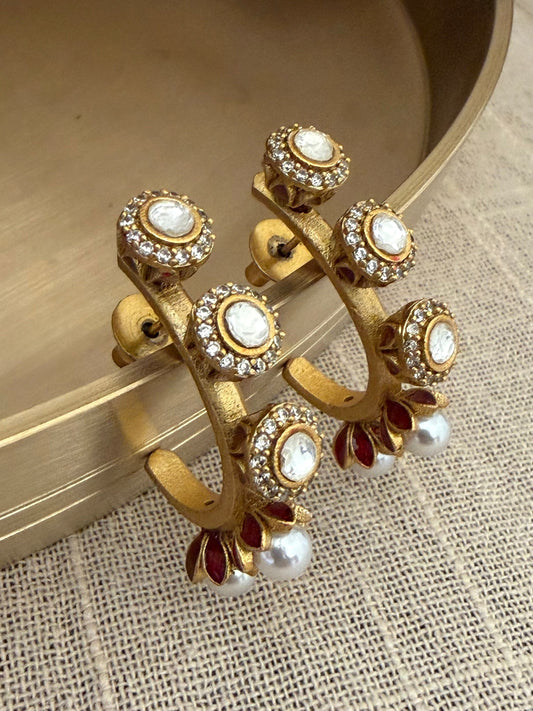 Ark Kundan Enamel Hoop Earrings