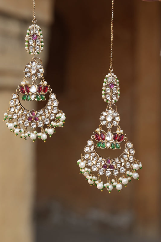 Nazaara Polki Chaandbaali Earrings with Chain