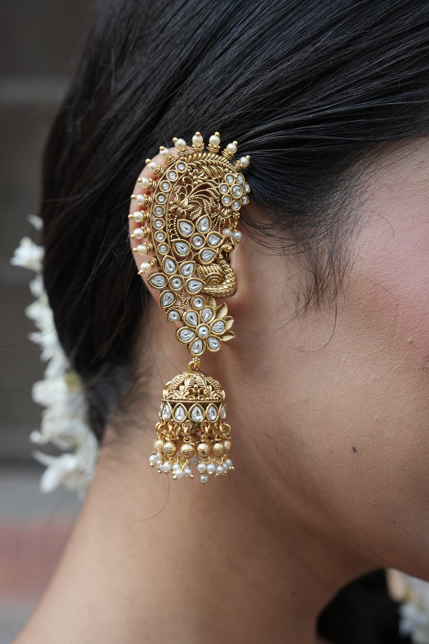 Adah Polki and Pearl Jhumka Earcuffs