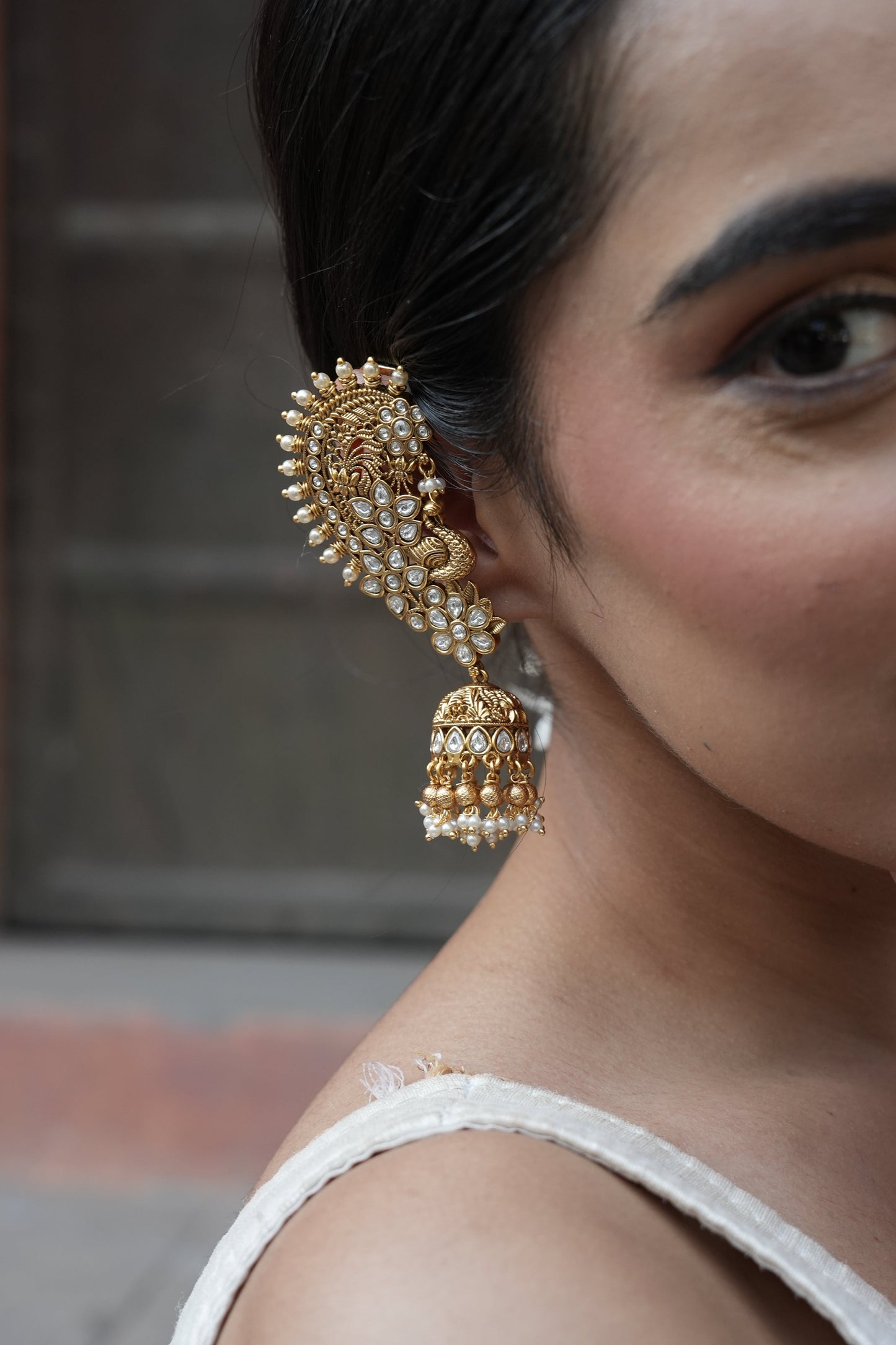 Adah Polki and Pearl Jhumka Earcuffs