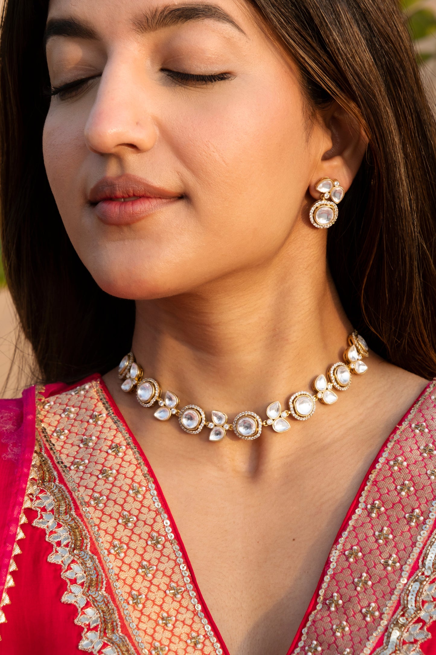 Meesha Classic Polki Necklace Set
