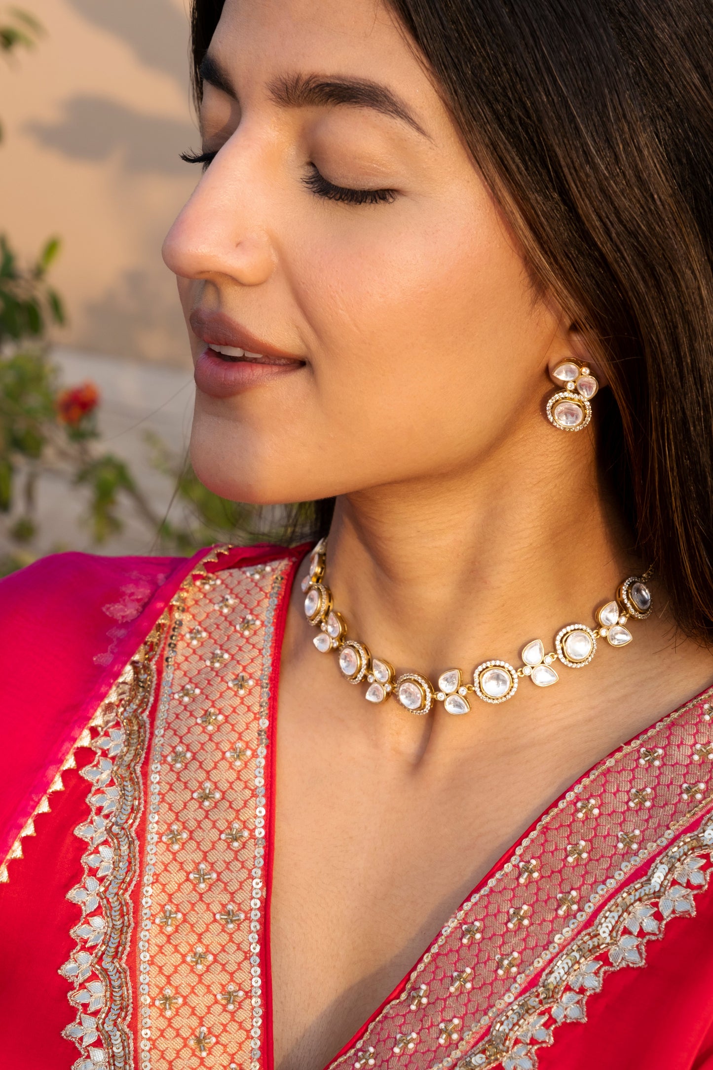 Meesha Classic Polki Necklace Set