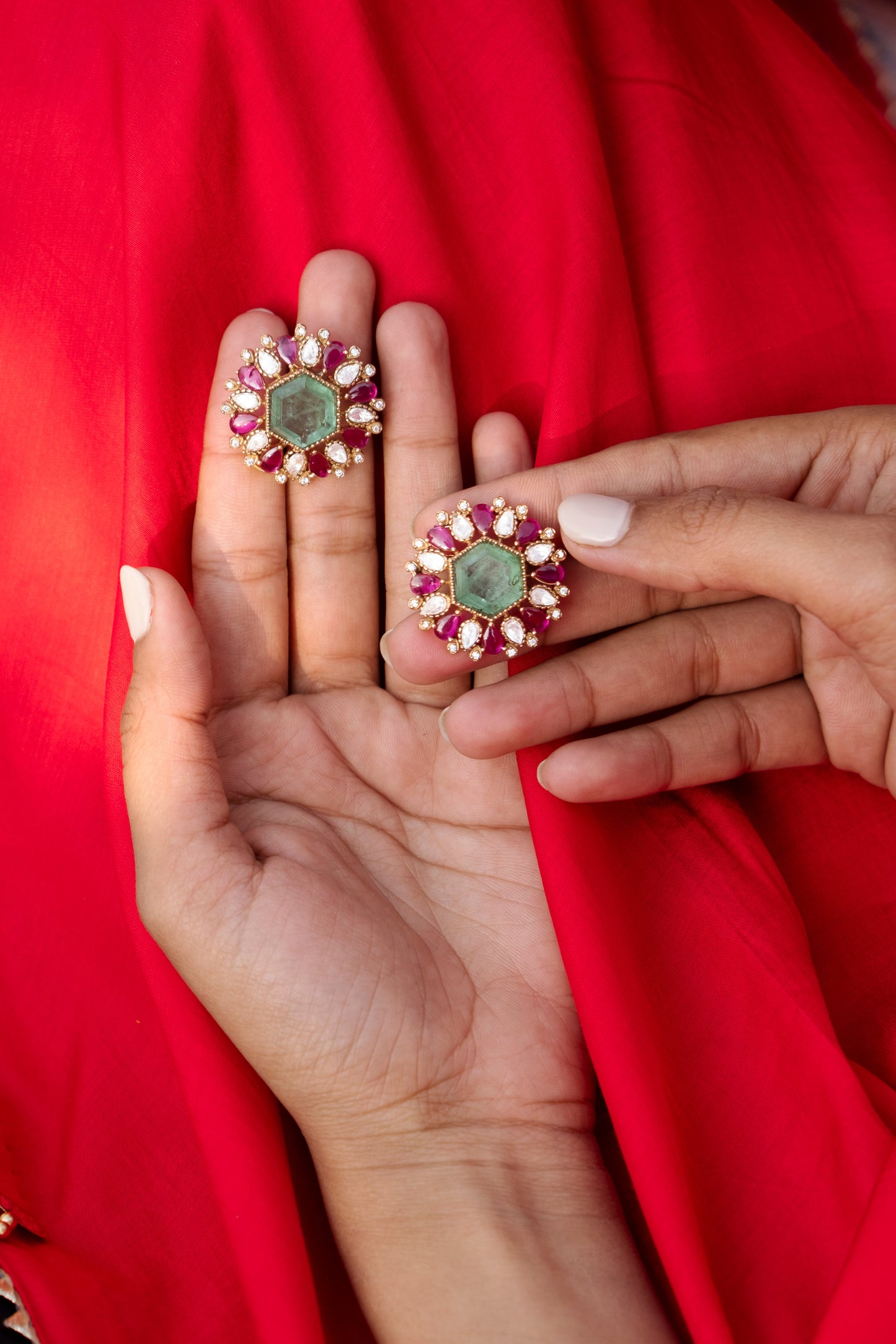 Ameen Emerald Ruby Stud Earrings