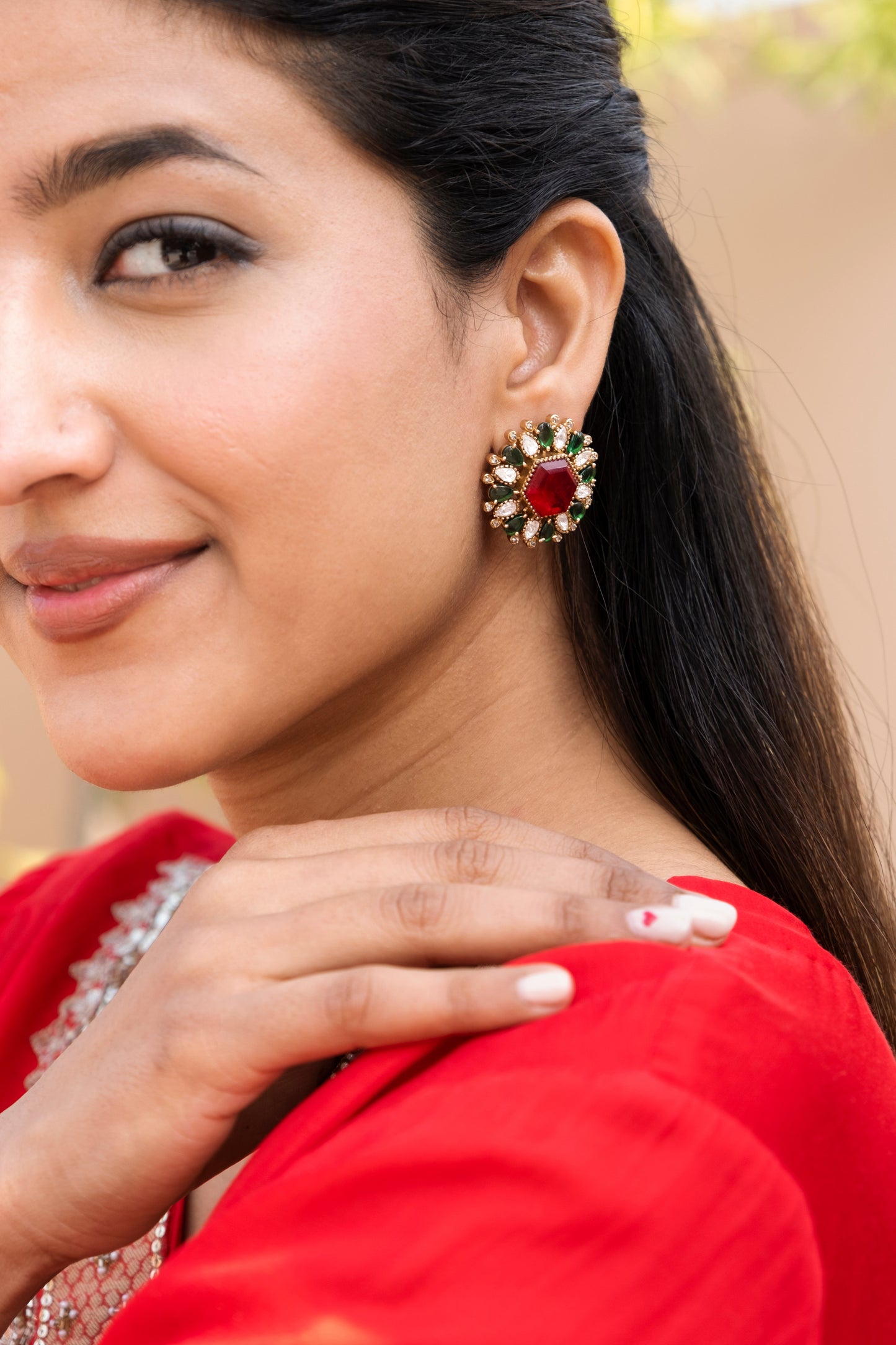 Mishti Ruby Emerald Stud Earrings
