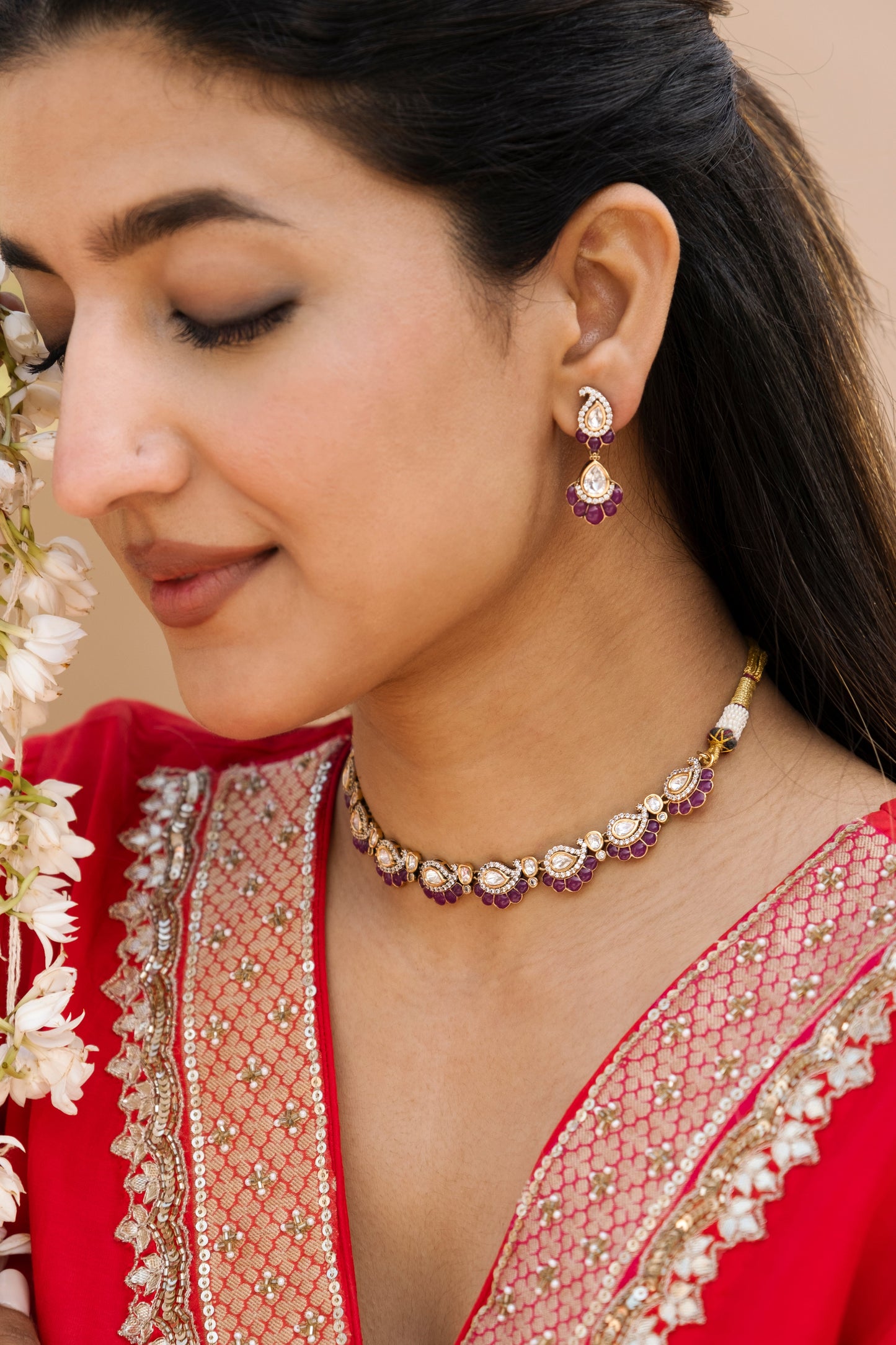 Vihara Ruby Paisley Necklace Set