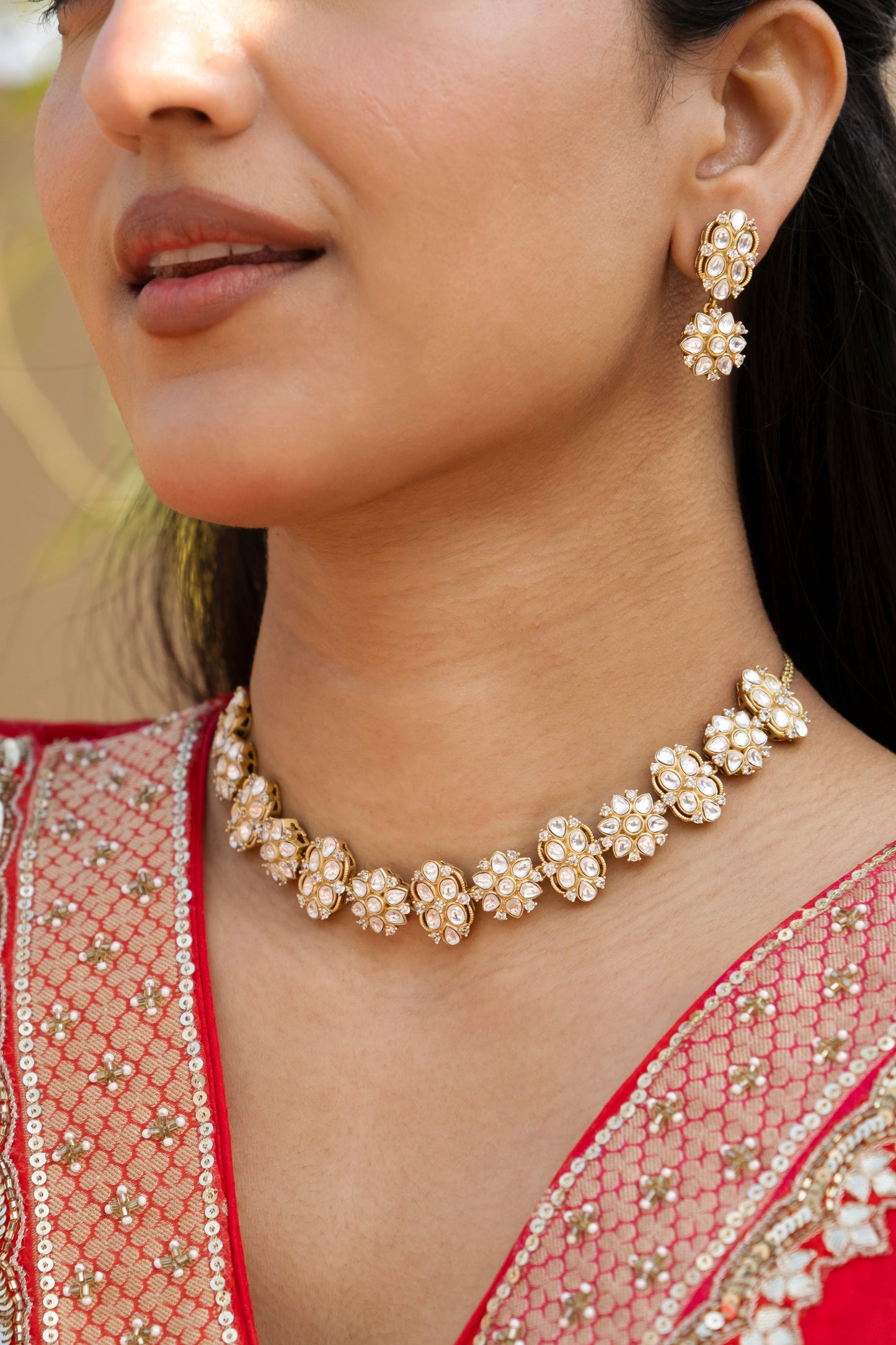 Tarashi Moissanite Polki Necklace Set