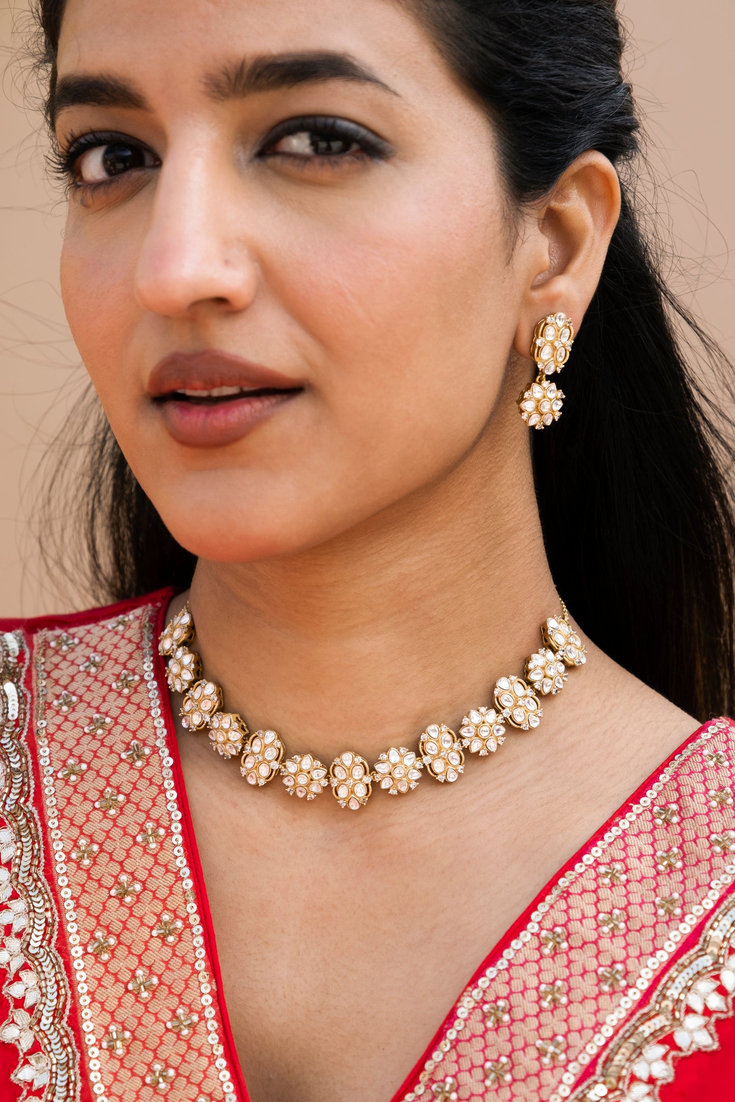 Tarashi Moissanite Polki Necklace Set