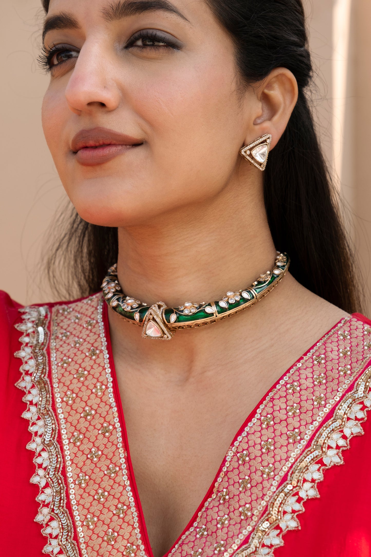 Girisha Hasli Necklace Set- Green