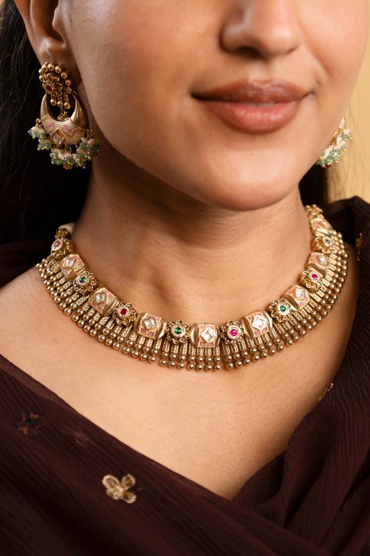 Akshara Antique Gold Necklace Set